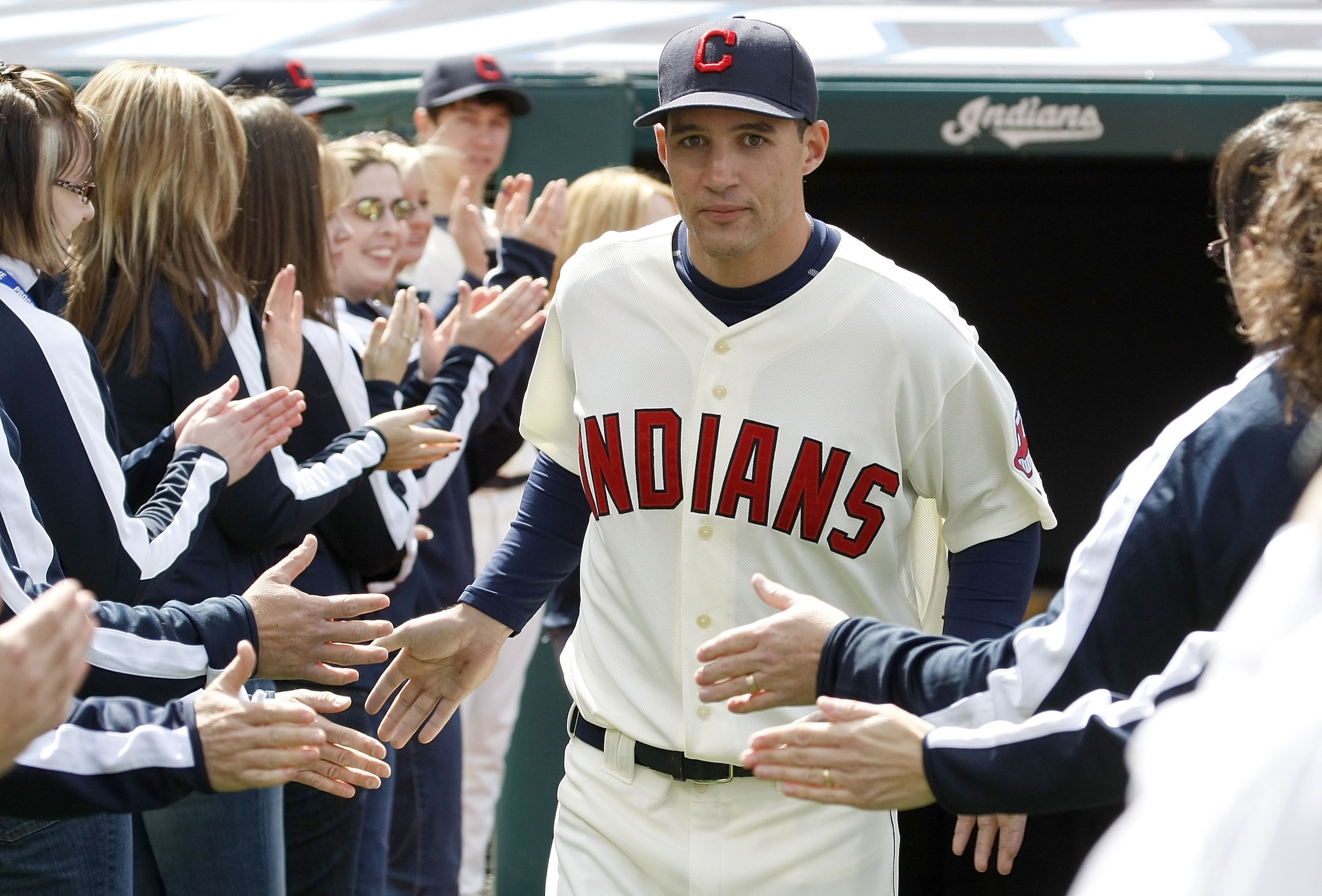 CLEVELAND, OH - APRIL 12:  Grady Sizemore #24 of the the Cleveland Indians is introduced to fans on Opening Day prior to playing the Texas Rangers on April 12, 2010 at Progressive Field in Cleveland, Ohio.  (Photo by Gregory Shamus/Getty Images)