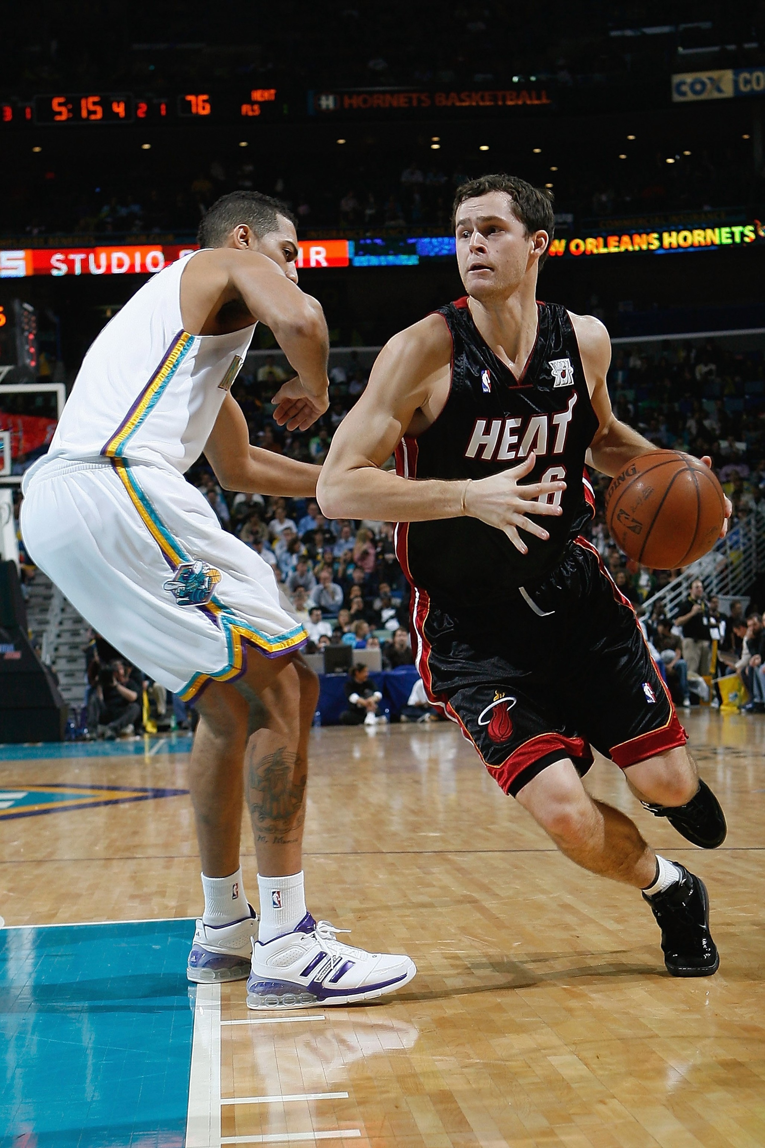 NEW ORLEANS - JANUARY 11: Luke Jackson #6 of the Miami Heat moves the ball against the New Orleans Hornets on January 11, 2008 at the New Orleans Arena in New Orleans, Louisiana. The Hornets won 114-88. NOTE TO USER: User expressly acknowledges and agree NEW ORLEANS - JANUARY 11: Luke Jackson #6 of the Miami Heat moves the ball against the New Orleans Hornets on January 11, 2008 at the New Orleans Arena in New Orleans, Louisiana. The Hornets won 114-88. NOTE TO USER: User expressly acknowledges and agree