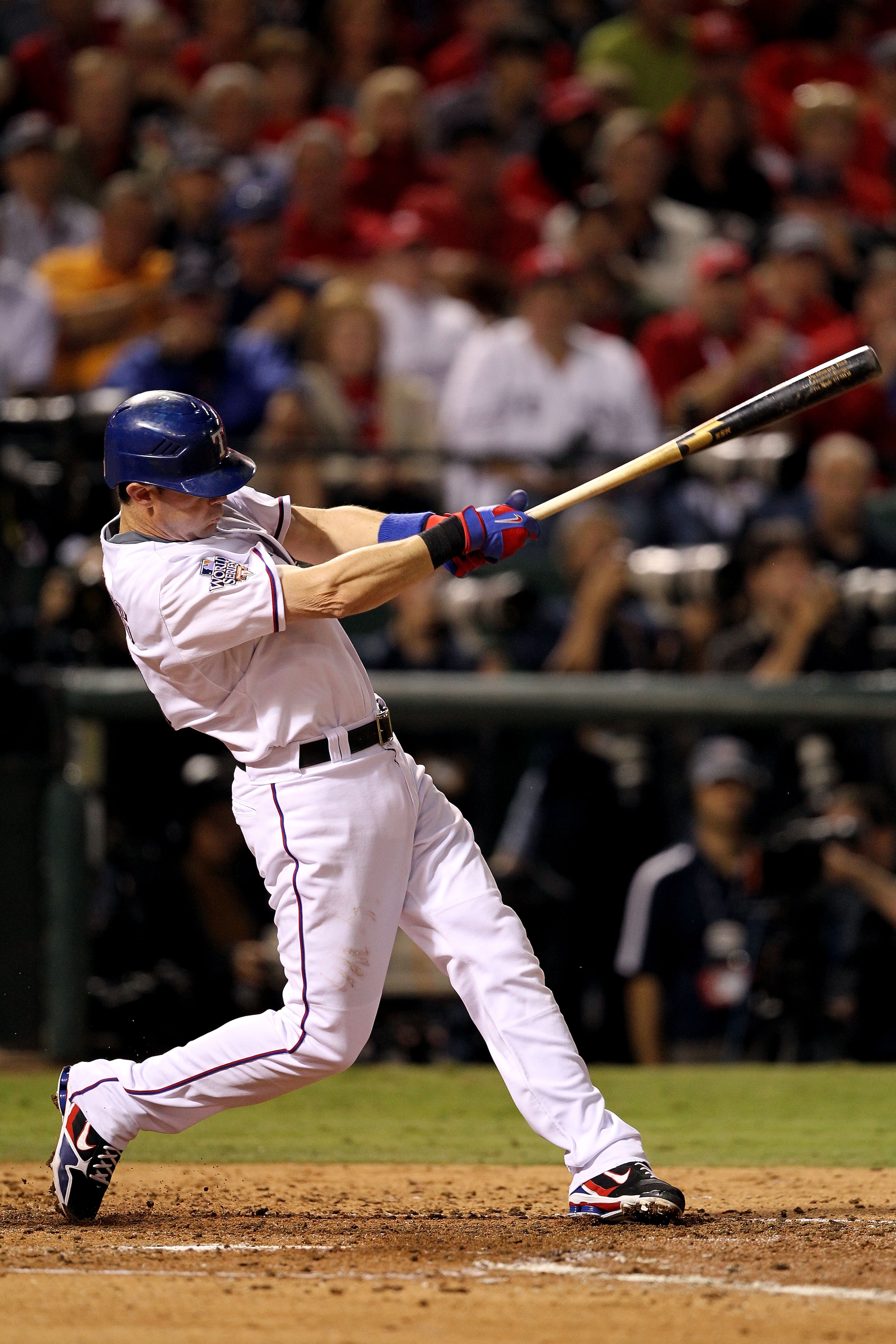 ARLINGTON, TX - NOVEMBER 01:  Michael Young #10 of the Texas Rangers bats against the San Francisco Giants in Game Five of the 2010 MLB World Series at Rangers Ballpark in Arlington on November 1, 2010 in Arlington, Texas.  (Photo by Ronald Martinez/Getty