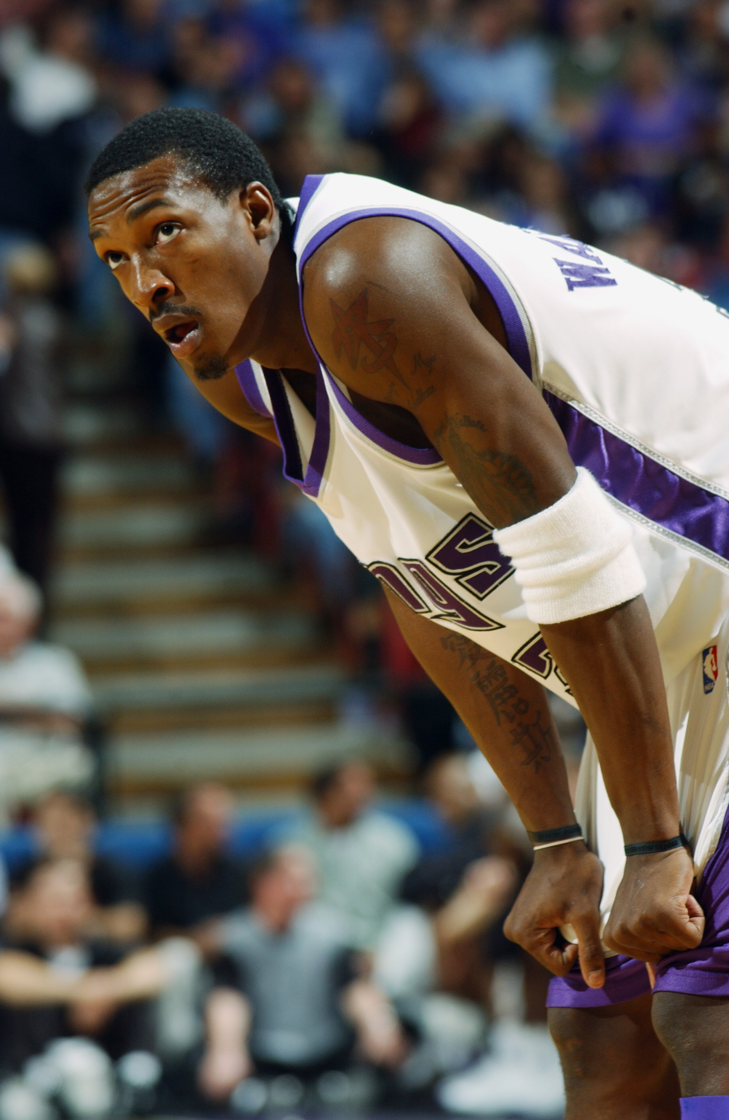 SACRAMENTO, CA - APRIL 16:  Gerald Wallace #3 of the Sacramento Kings waits for a free throw during the game against the Utah Jazz at Arco Arena on April 16, 2003 in Sacramento, California.  The Kings won 95-84.  NOTE TO USER: User expressly acknowledges