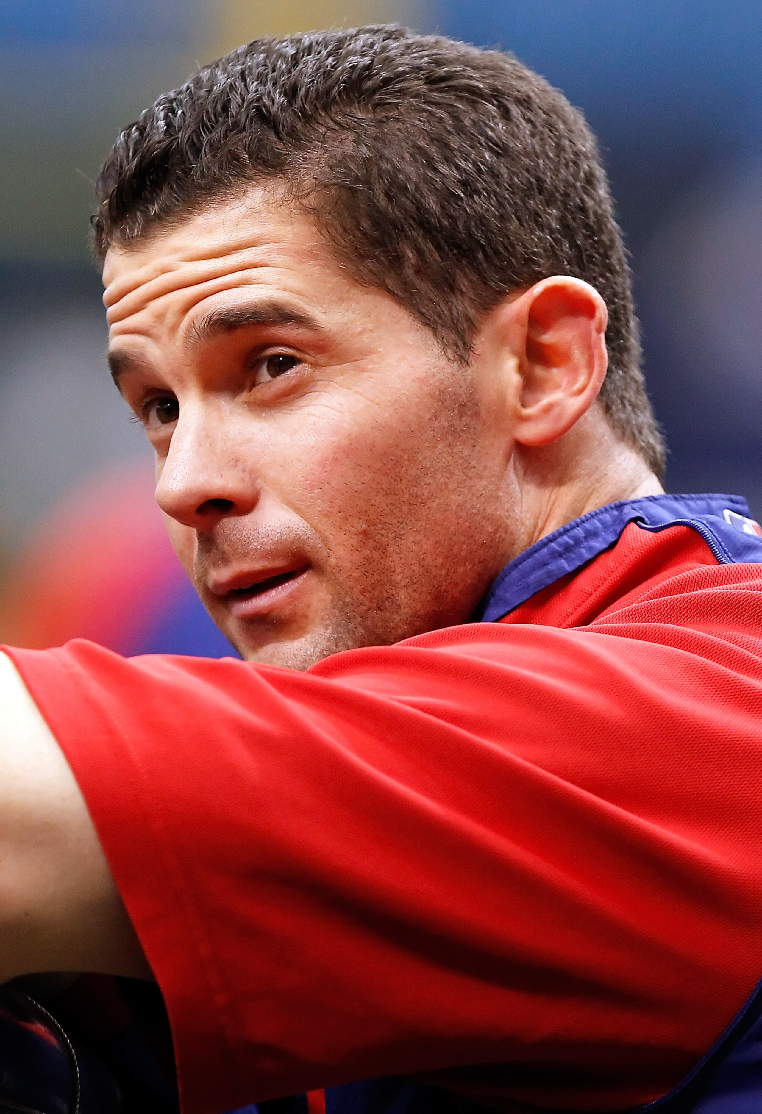 ST PETERSBURG, FL - OCTOBER 07:  Infielder Michael Young #10 of the Texas Rangers takes batting practice just prior to the start of Game 2 of the ALDS against the Tampa Bay Rays at Tropicana Field on October 7, 2010 in St. Petersburg, Florida.  (Photo by
