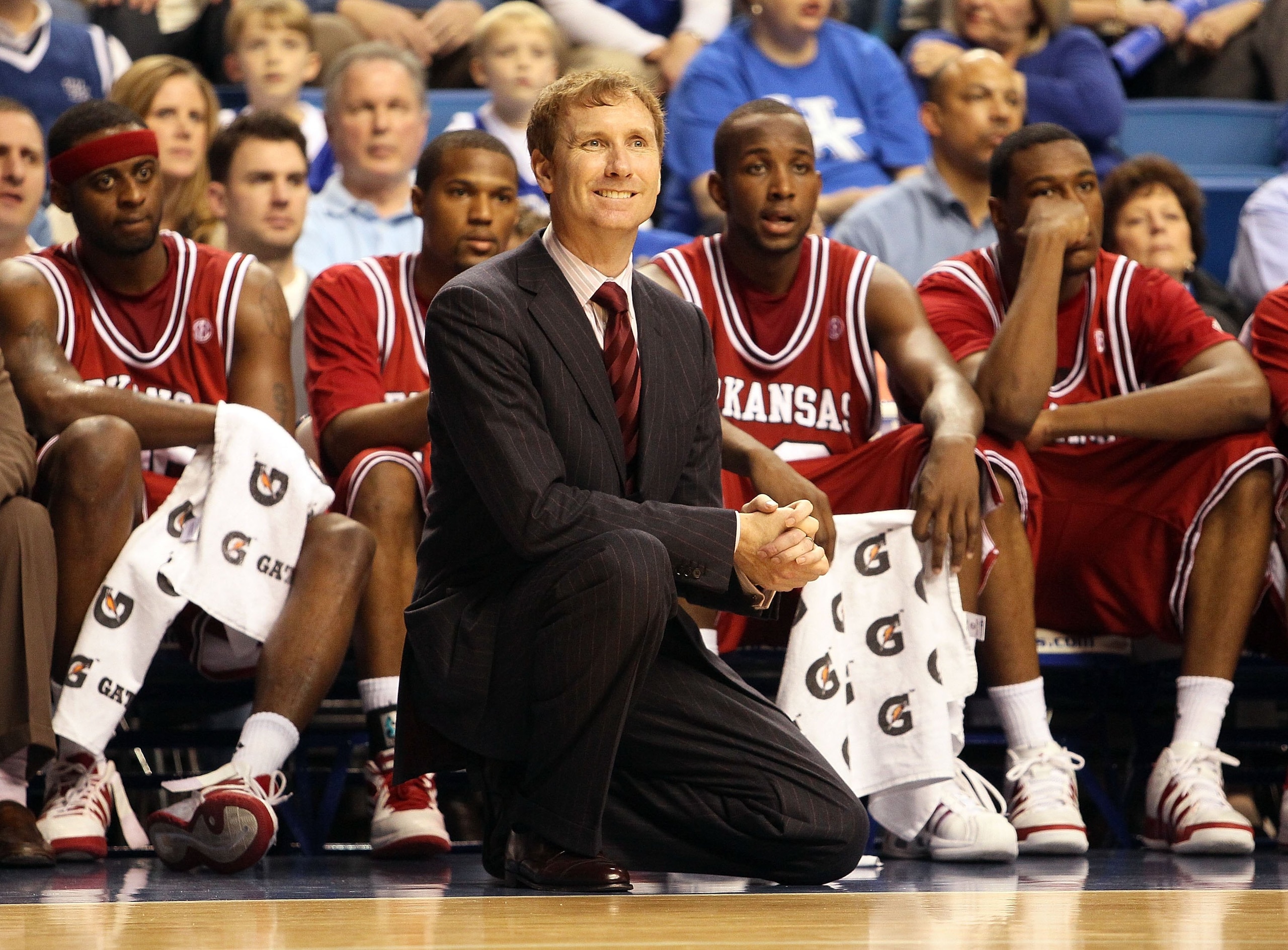 LEXINGTON, KY - JANUARY 23:  John Pelphrey the Head Coach of the Arkansas Razorbacks looks on during the SEC game against the Kentucky Wildcats on January 23, 2010 at Rupp Arena in Lexington, Kentucky.  (Photo by Andy Lyons/Getty Images)