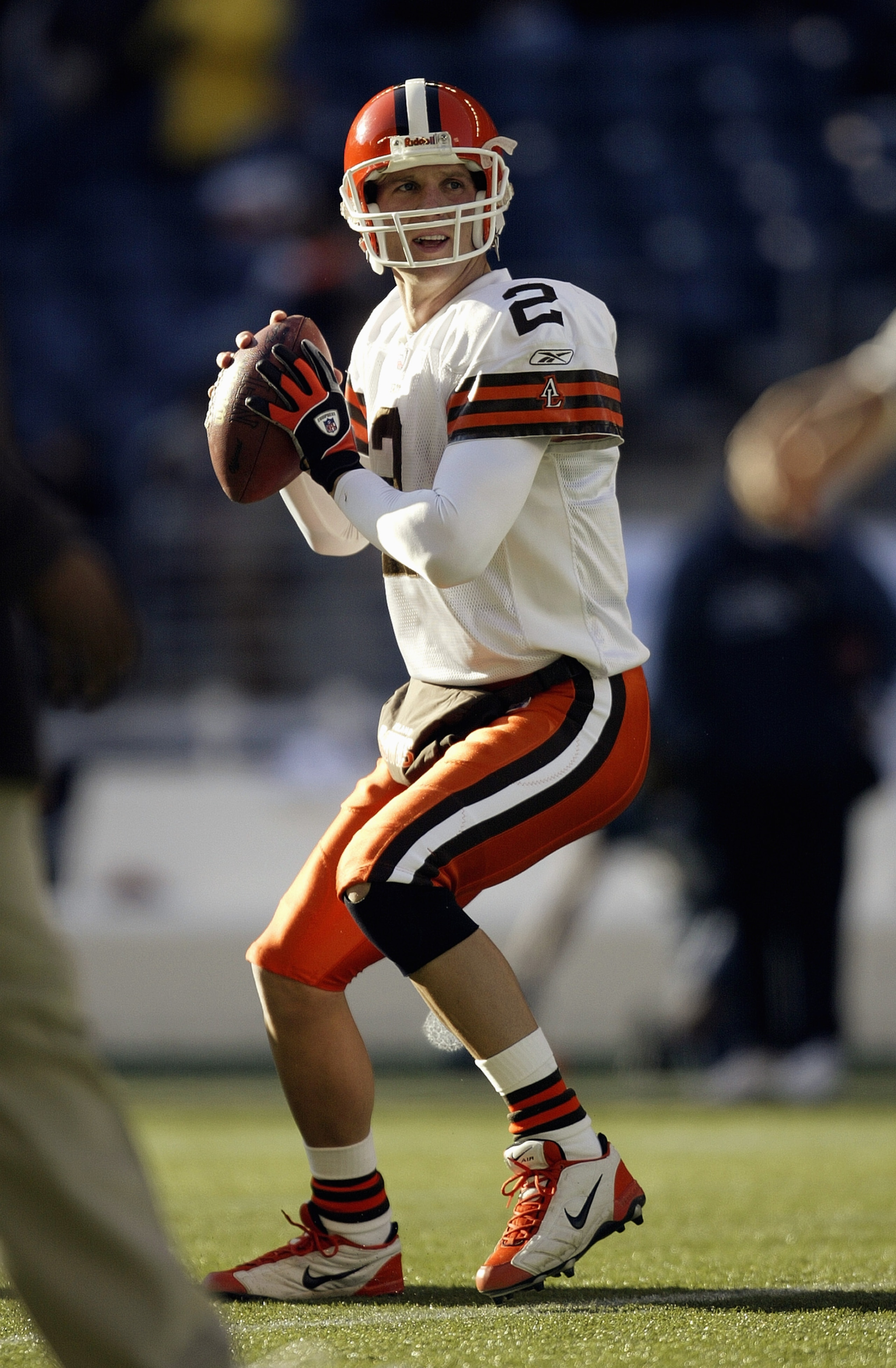 SEATTLE - NOVEMBER 30:  Quarterback Tim Couch #2 of the Cleveland Browns moves back to pass during the game against the Seattle Seahawks on November 30 2003 at Seahawks Stadium in Seattle, Washington. The Seahawks defeated the Browns 34-7. (Photo by Otto