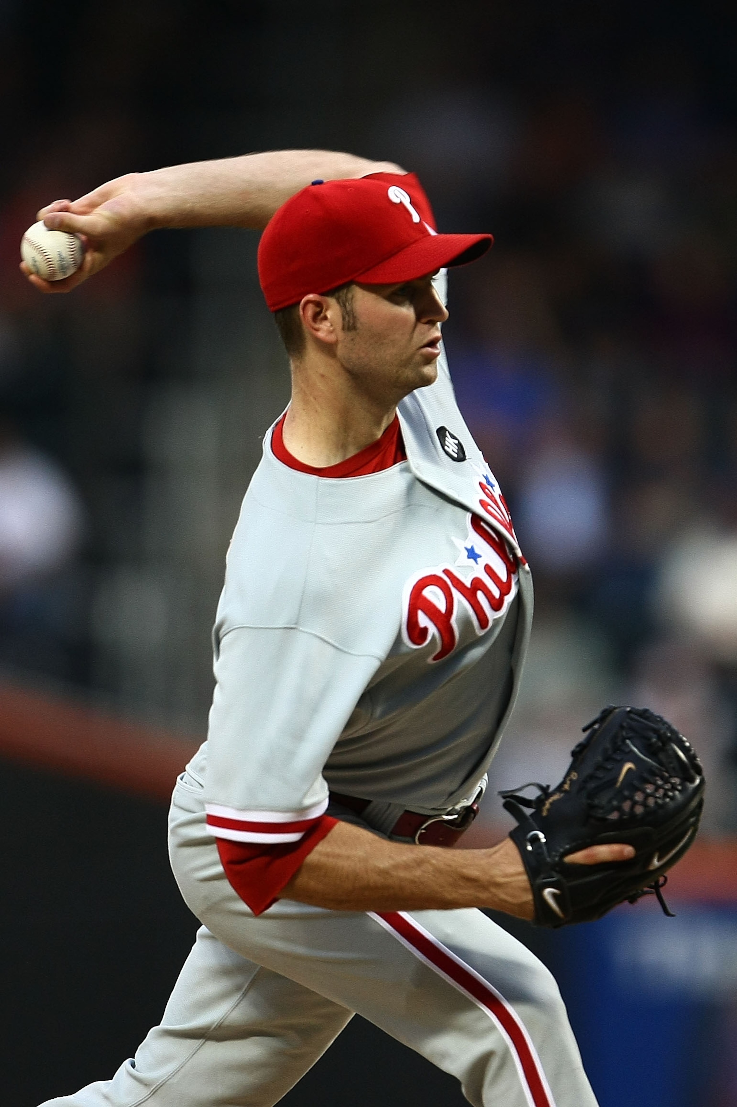 NEW YORK - JUNE 09:  J.A. Happ #43 of the Philadelphia Phillies pitches against the  New York Mets  during their game at Citi Field on June 9, 2009 in the Flushing neighborhood of the Queens borough of New York City.  (Photo by Chris McGrath/Getty Images)