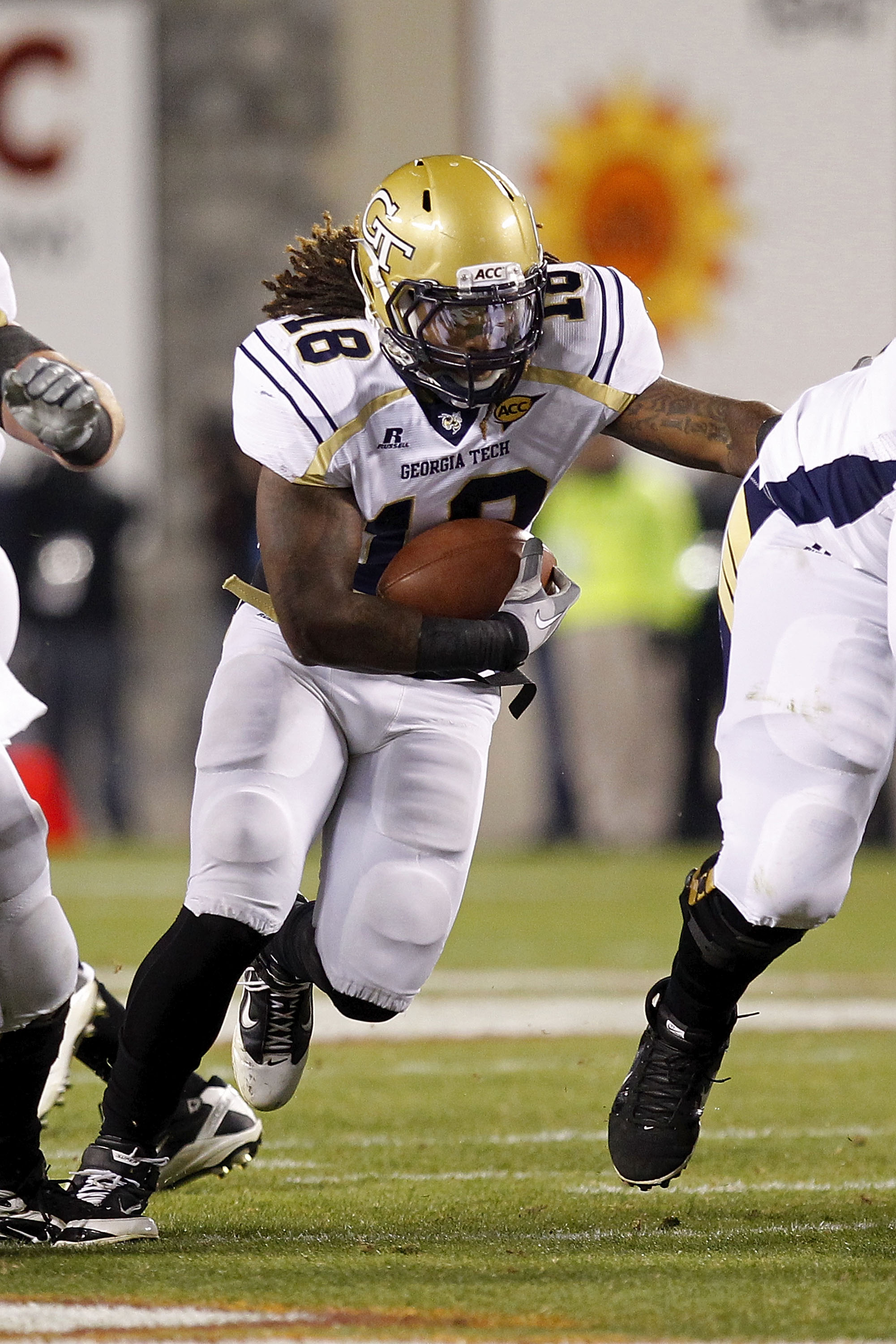 BLACKSBURG, VA - NOVEMBER 04:  Running back Anthony Allen #18 of the Georgia Tech Yellow Jackets runs with the ball against the Virginia Tech Hokies at Lane Stadium on November 4, 2010 in Blacksburg, Virginia.  (Photo by Geoff Burke/Getty Images)