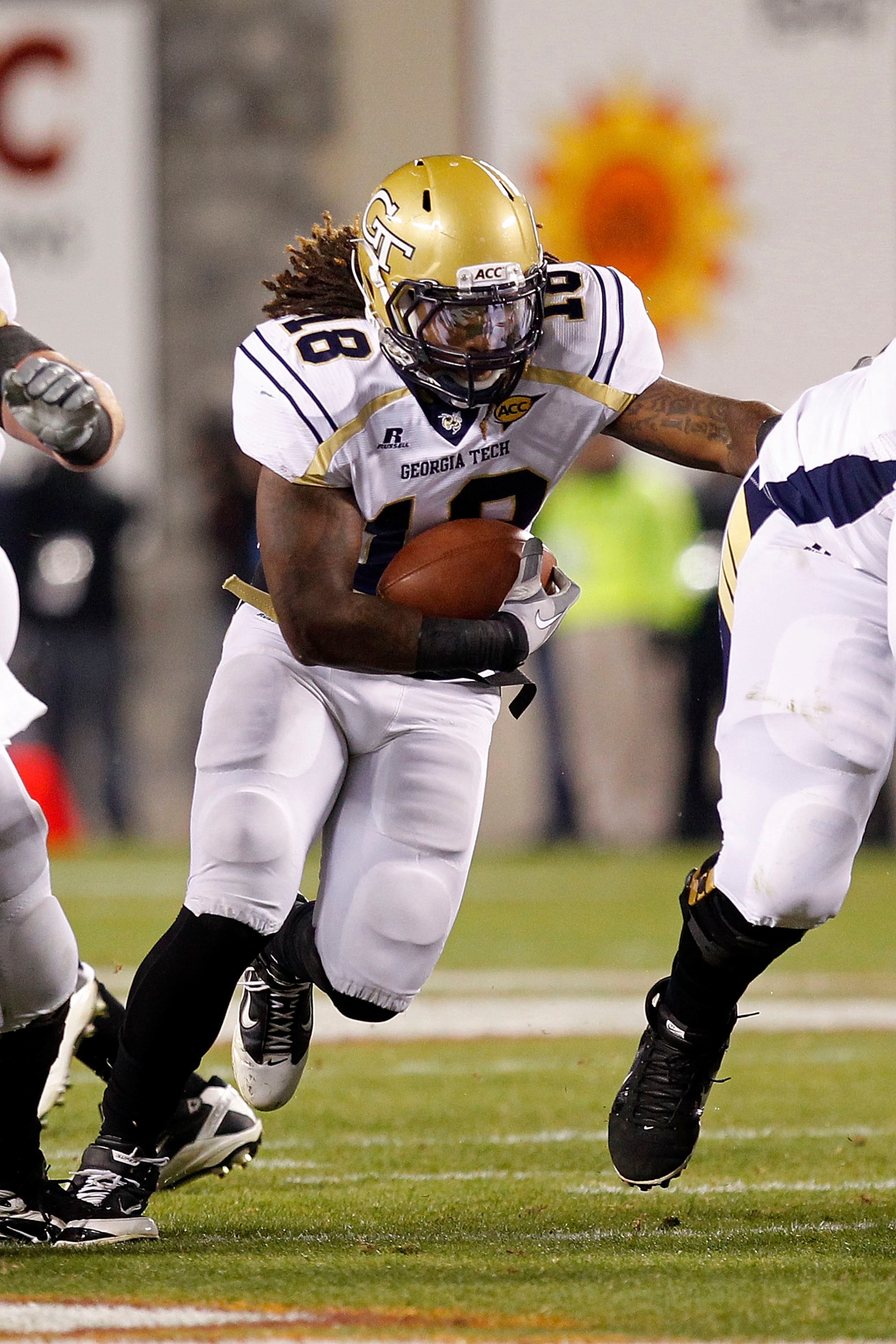 BLACKSBURG, VA - NOVEMBER 04:  Running back Anthony Allen #18 of the Georgia Tech Yellow Jackets runs with the ball against the Virginia Tech Hokies at Lane Stadium on November 4, 2010 in Blacksburg, Virginia.  (Photo by Geoff Burke/Getty Images)