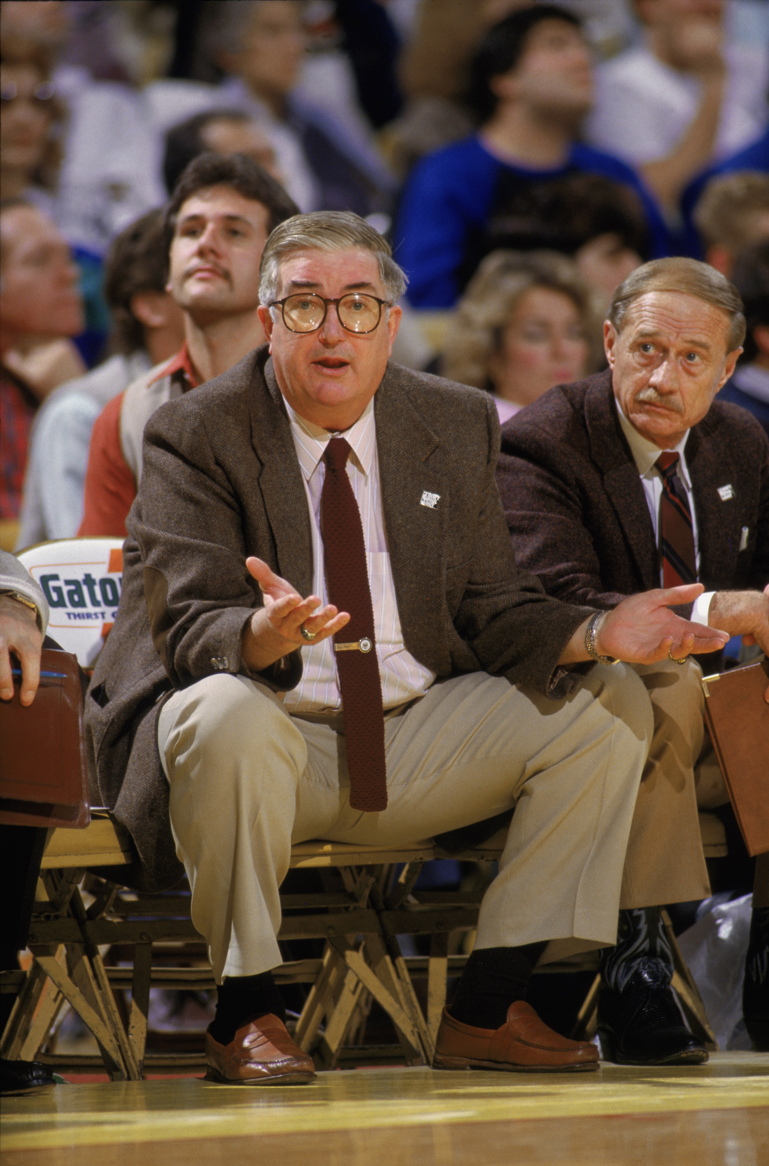SALT LAKE CITY - 1989: Head coach Frank Layden of the Utah Jazz sits on the bench during an NBA game at The Salt Palace in Salt Lake City, Utah in 1989. (Photo by Rick Stewart/Getty Images) SALT LAKE CITY - 1989: Head coach Frank Layden of the Utah Jazz sits on the bench during an NBA game at The Salt Palace in Salt Lake City, Utah in 1989. (Photo by Rick Stewart/Getty Images)