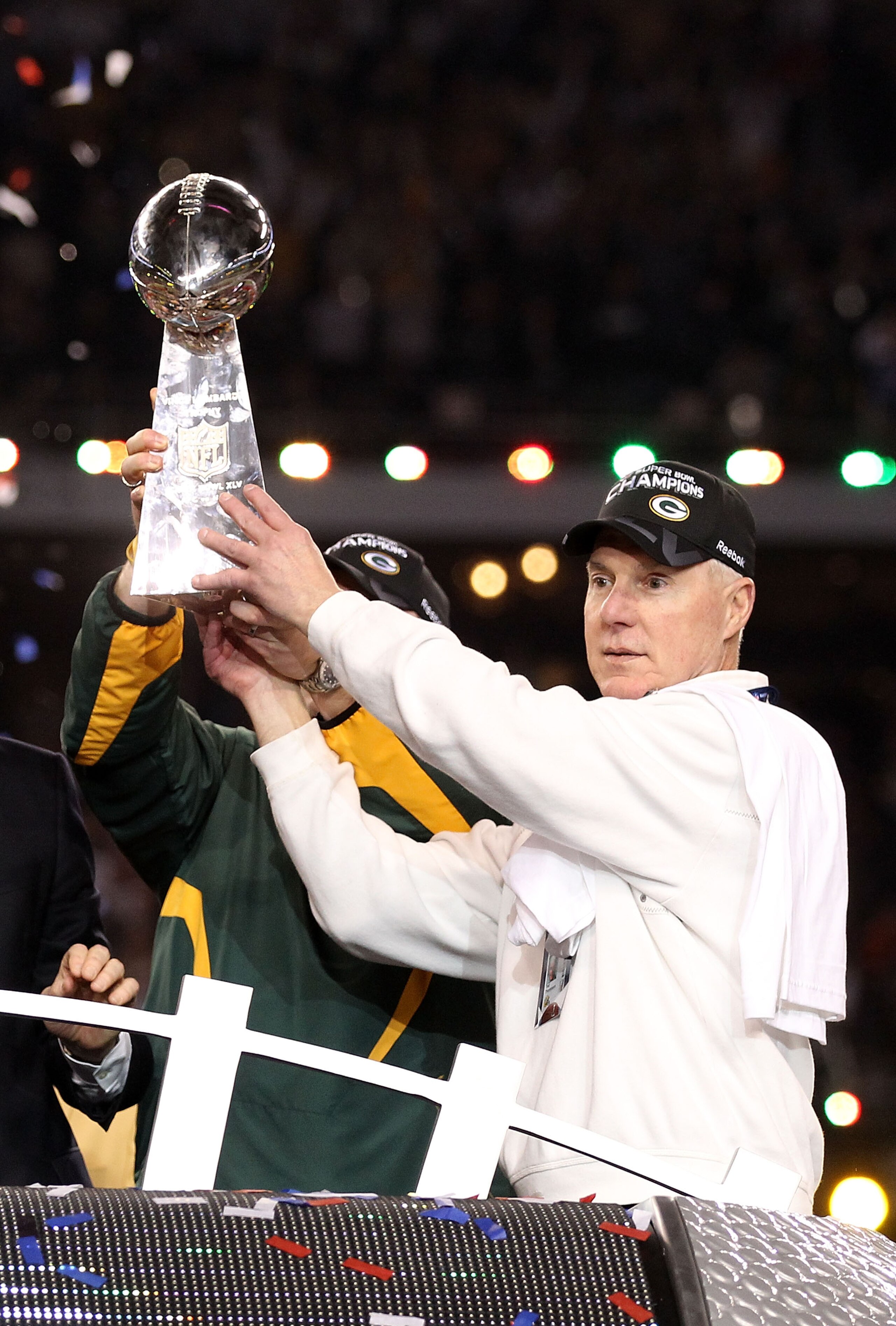 ARLINGTON, TX - FEBRUARY 06:  Green Bay Packers General Manager Ted Thompson celebrates after winning Super Bowl XLV 31-25 against the Pittsburgh Steelers at Cowboys Stadium on February 6, 2011 in Arlington, Texas.  (Photo by Al Bello/Getty Images)