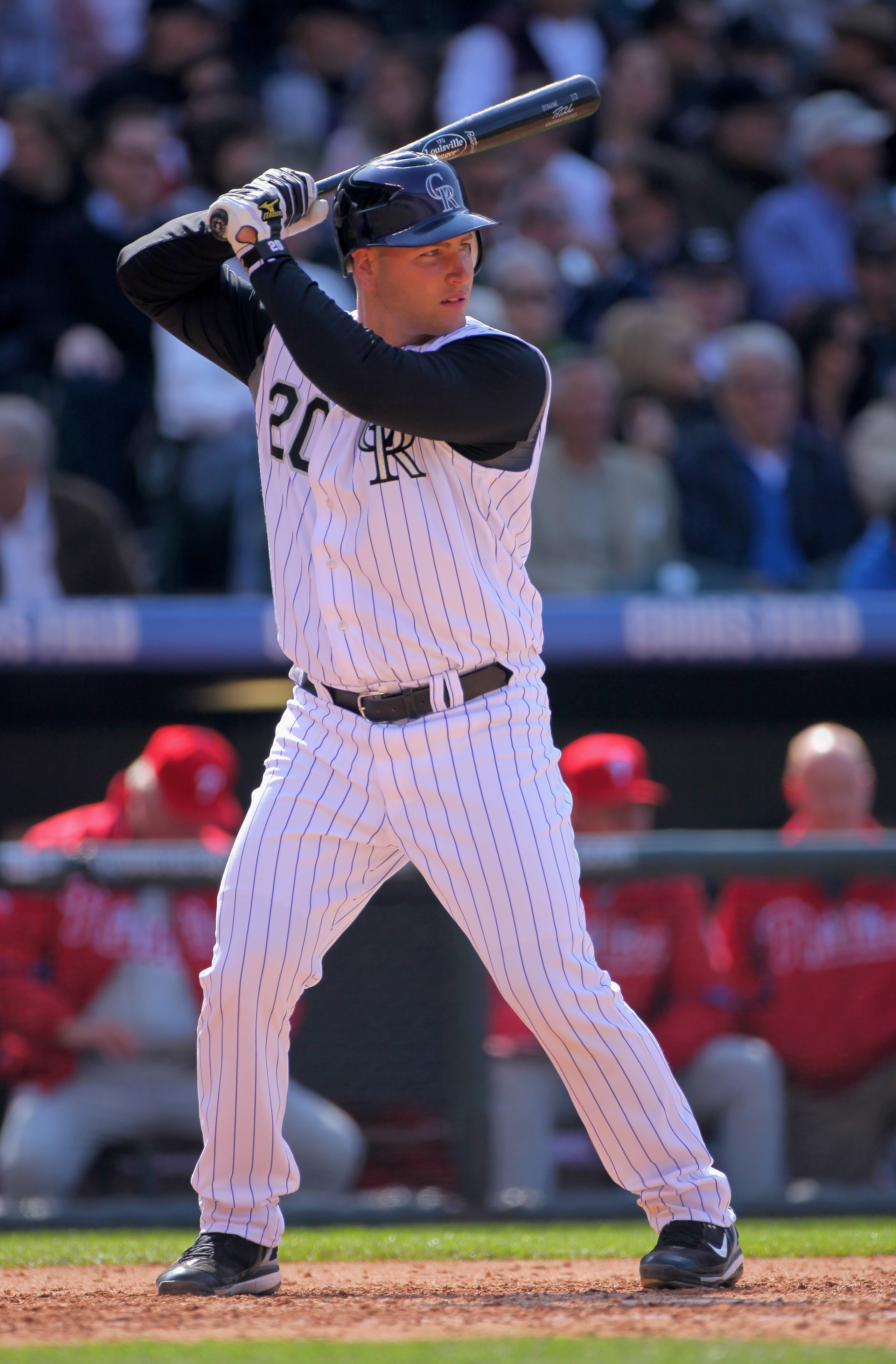 DENVER - APRIL 10: Catcher Chris Iannetta #20 of the Colorado Rockies takes an at bat against the Philadelphia Phillies during MLB action on Opening Day at Coors Field on April 10, 2009 in Denver, Colorado. The Rockies defeated the Phillies 10-3. (Photo DENVER - APRIL 10: Catcher Chris Iannetta #20 of the Colorado Rockies takes an at bat against the Philadelphia Phillies during MLB action on Opening Day at Coors Field on April 10, 2009 in Denver, Colorado. The Rockies defeated the Phillies 10-3. (Photo