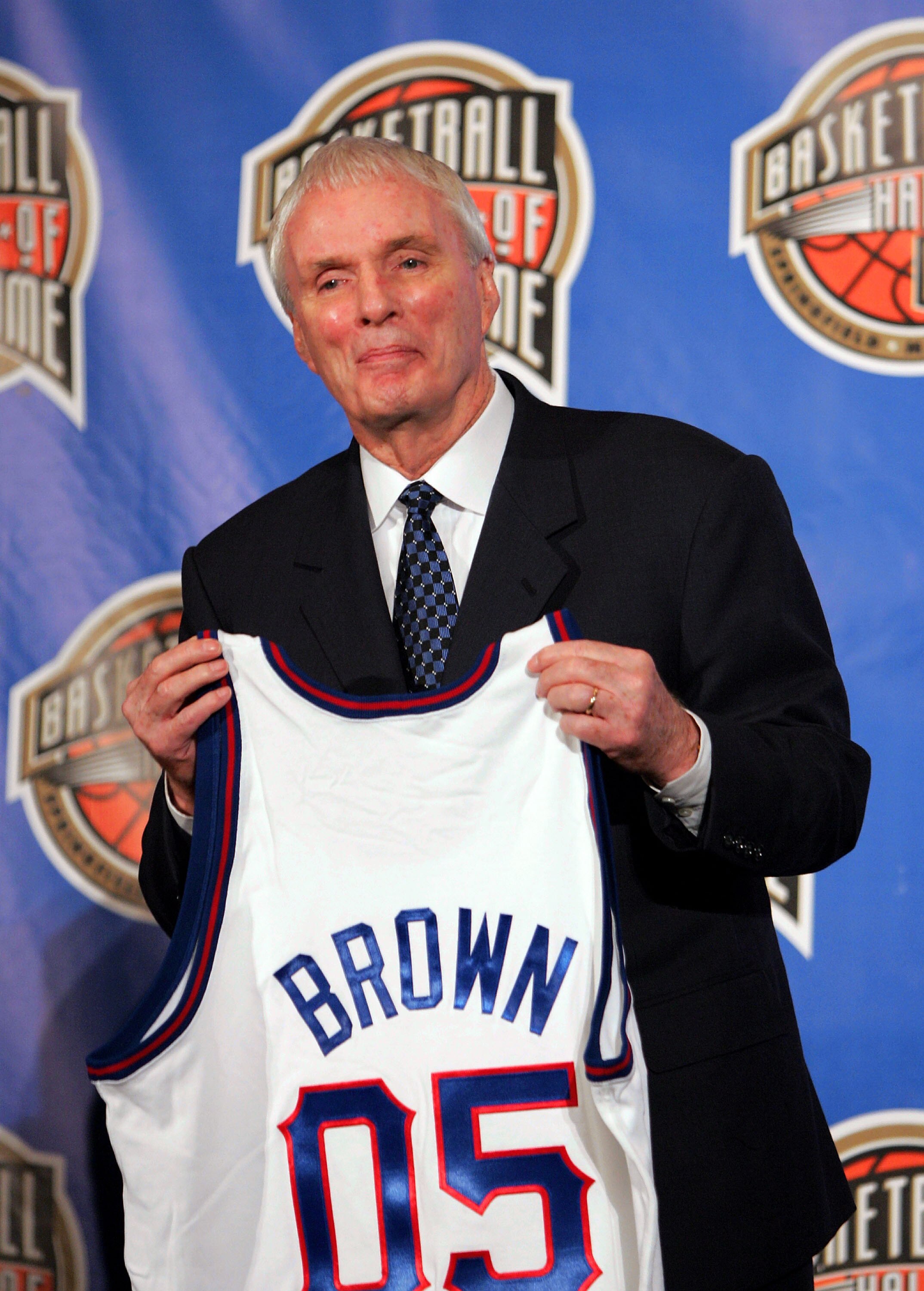ST. LOUIS, MO - APRIL 4:  Retired NBA coach Hubie Brown holds a jersey during a press conference naming the the Basketball Hall of Fame class of 2005 April 4, 2005 in St. Louis, Missouri.  NOTE TO USER:  User expressly acknowledges and agrees that, by dow