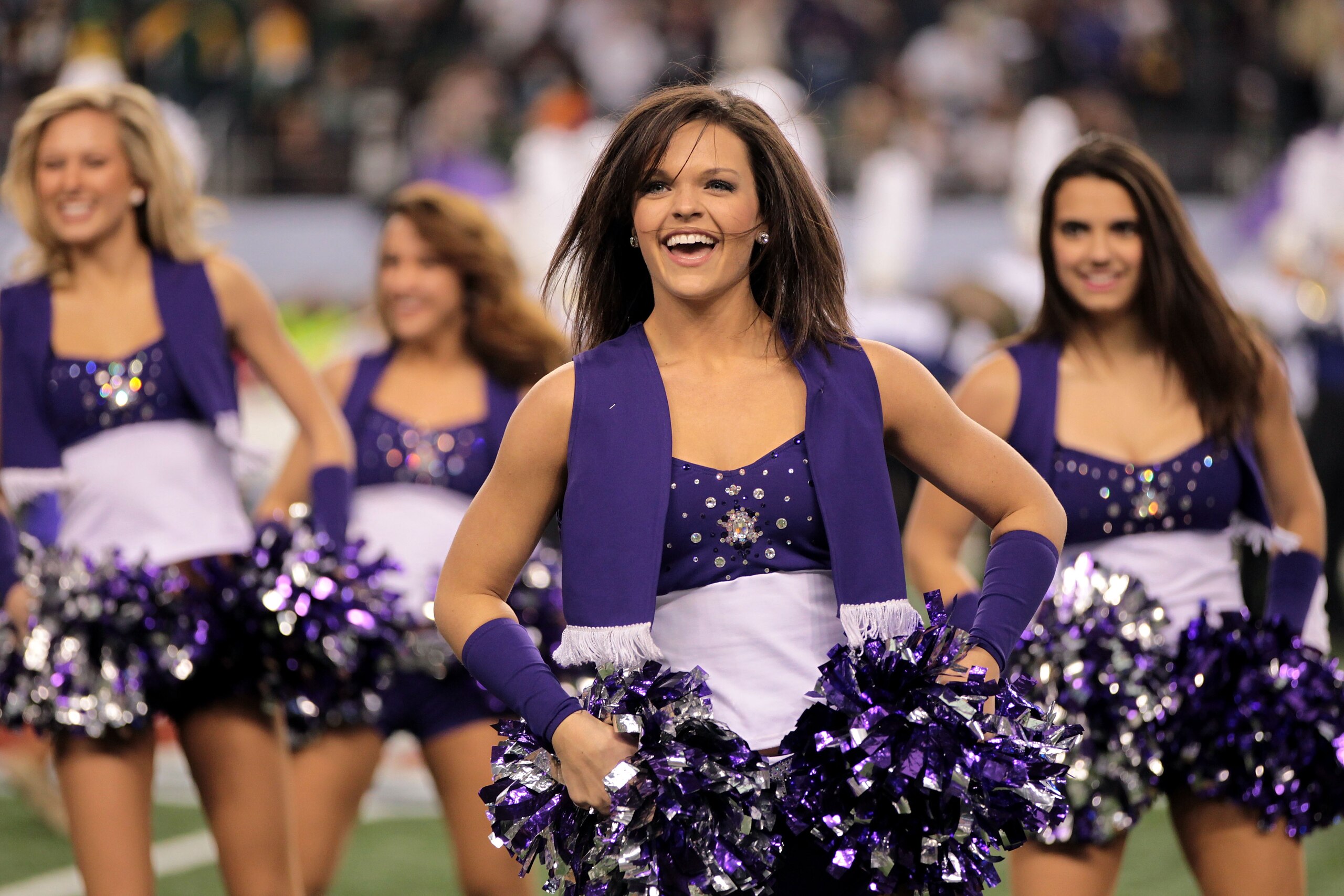 ARLINGTON, TX - FEBRUARY 06: The TCU cheerleaders perform during Super Bowl XLV at Cowboys Stadium on February 6, 2011 in Arlington, Texas.  (Photo by Jamie Squire/Getty Images)