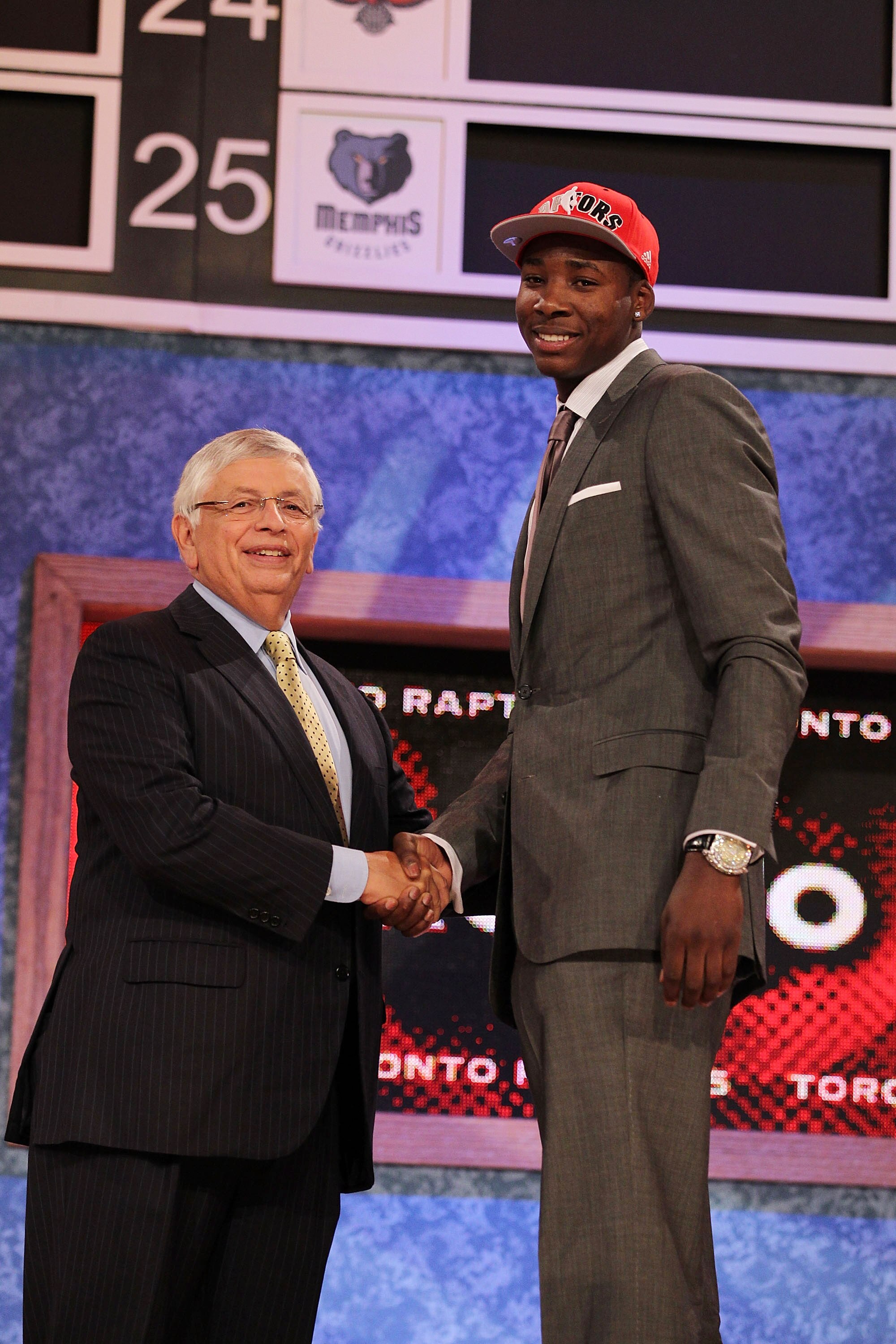 NEW YORK - JUNE 24: Ed Davis stands with NBA Commisioner David Stern after being drafted thirteenth by The Toronto Raptors at Madison Square Garden on June 24, 2010 in New York City. NOTE TO USER: User expressly acknowledges and agrees that, by download