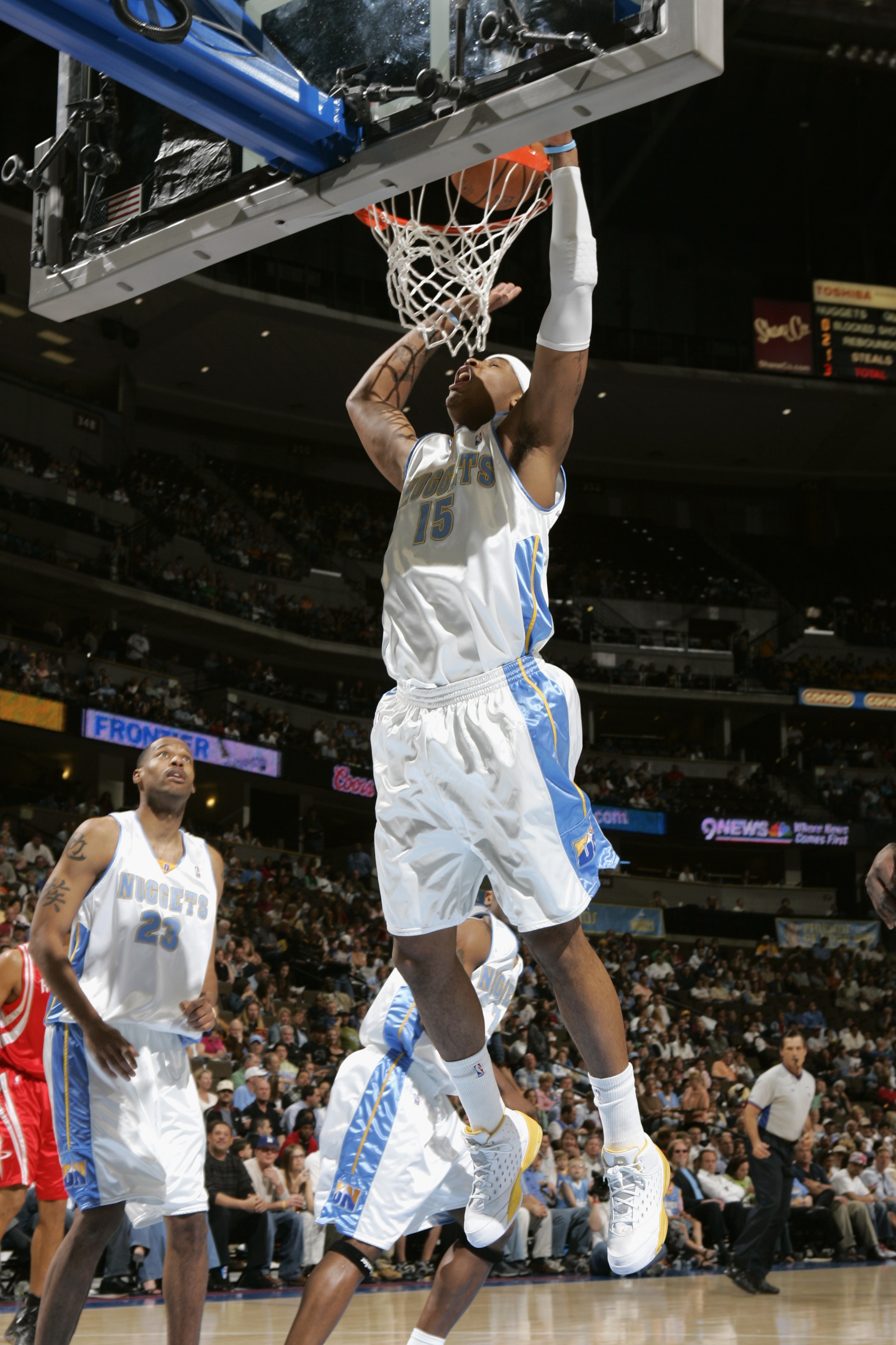 DENVER - APRIL 17:  Carmelo Anthony #15 of the Denver Nuggets shoots against the Houston Rockets on April 17, 2006 at the Pepsi Center in Denver, Colorado.  The Rockets won 86-83.  NOTE TO USER: USER expressly acknowledges and agrees that, by downloading