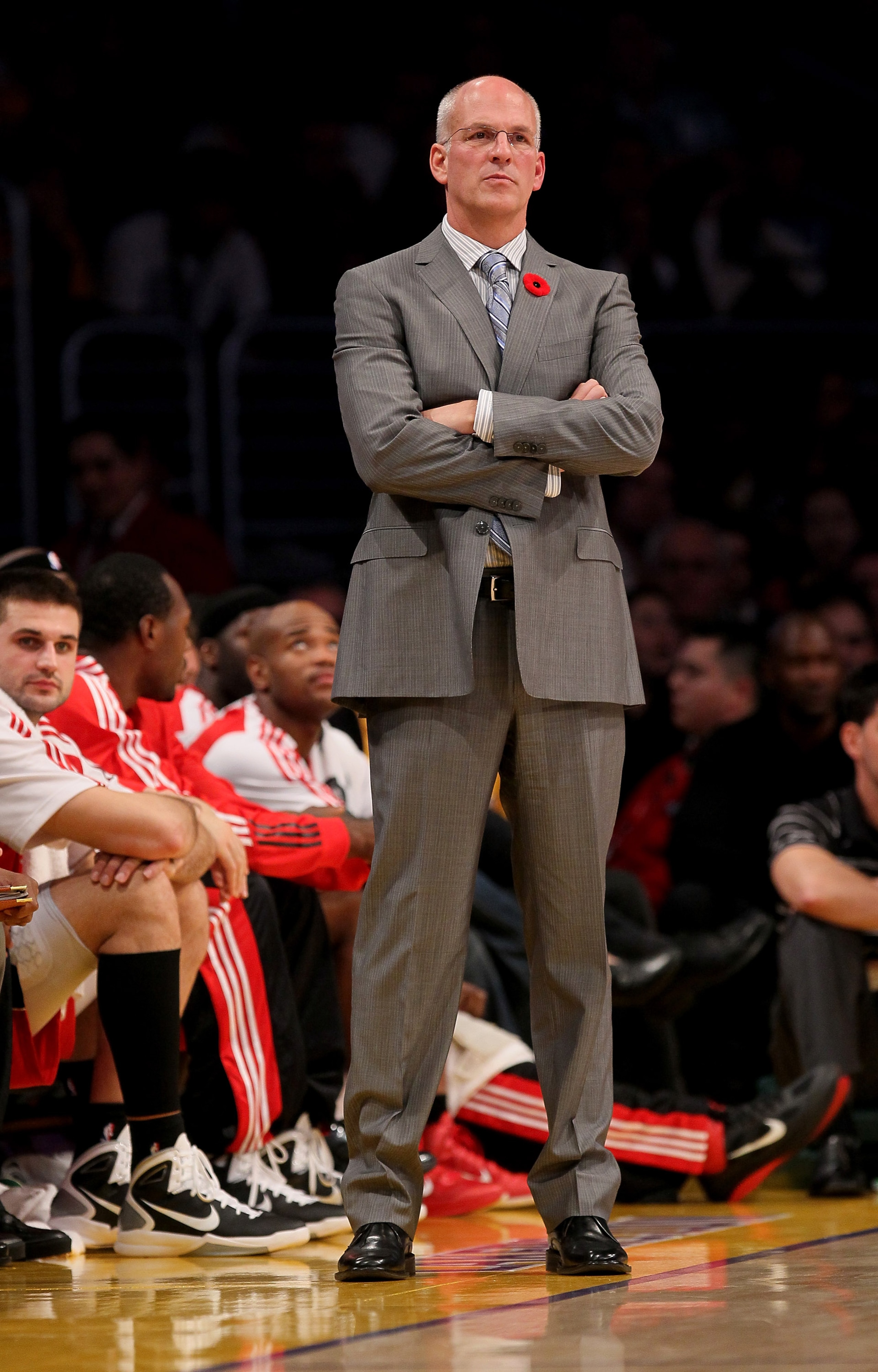 LOS ANGELES - NOVEMBER 5:  Head coach Jay Triano of the Toronto Raptors looks on during the game with the Los Angeles Lakers at Staples Center on November 5, 2010 in Los Angeles, California.   NOTE TO USER: User expressly acknowledges and agrees that, by