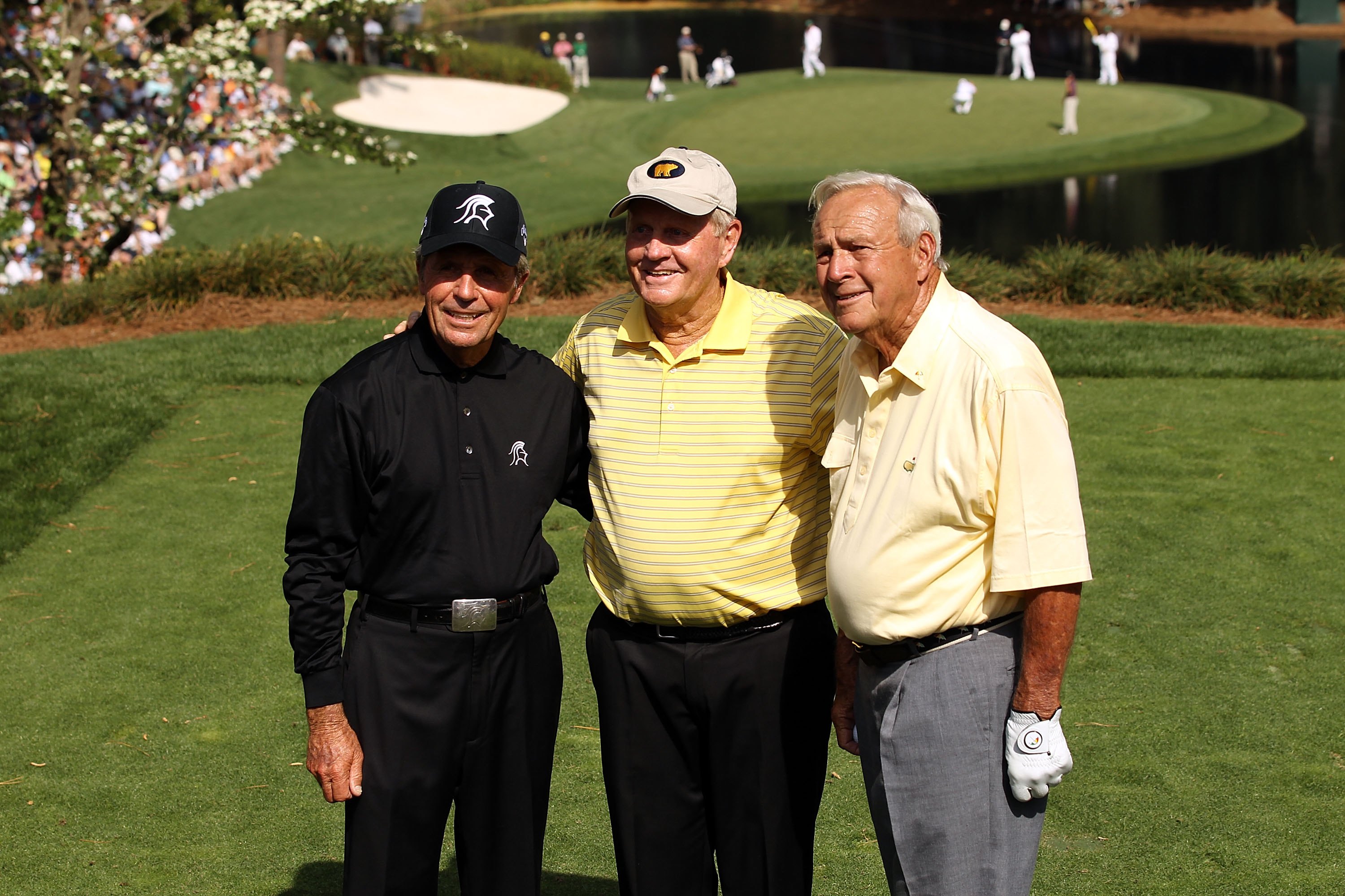 AUGUSTA, GA - APRIL 07:  Gary Player, Jack Nicklaus and Arnold Palmer during the Par 3 tournament prior to the 2010 Masters Tournament at Augusta National Golf Club on April 7, 2010 in Augusta, Georgia.  (Photo by Streeter Lecka/Getty Images for Golf Week