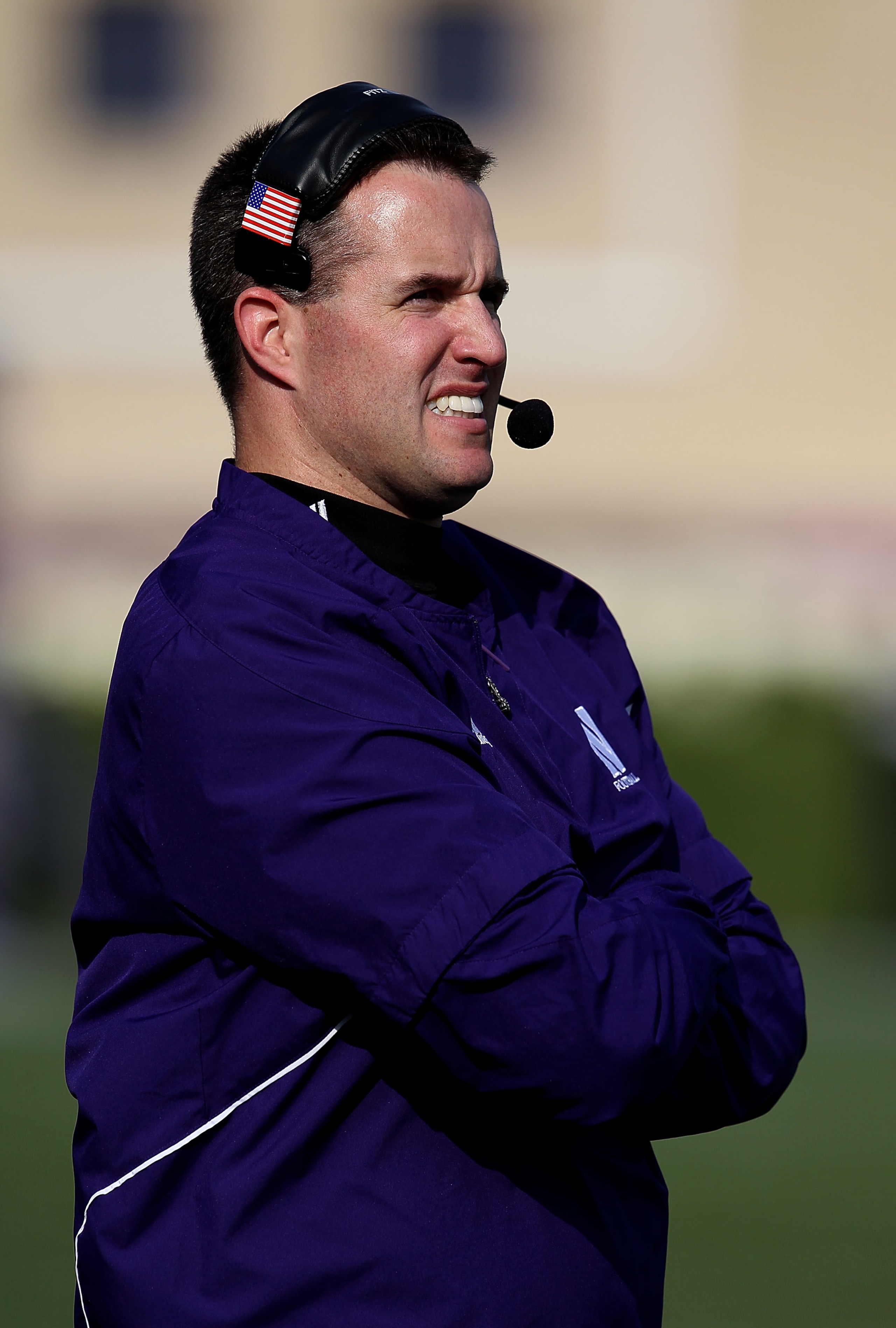 EVANSTON, IL - OCTOBER 23: Head coach Pat Fitzgerald of the Northwestern Wildcats watches as his team takes on the Michigan State Spartans at Ryan Field on October 23, 2010 in Evanston, Illinois. Michigan State defeated Northwestern 35-27. (Photo by Jona EVANSTON, IL - OCTOBER 23: Head coach Pat Fitzgerald of the Northwestern Wildcats watches as his team takes on the Michigan State Spartans at Ryan Field on October 23, 2010 in Evanston, Illinois. Michigan State defeated Northwestern 35-27. (Photo by Jona