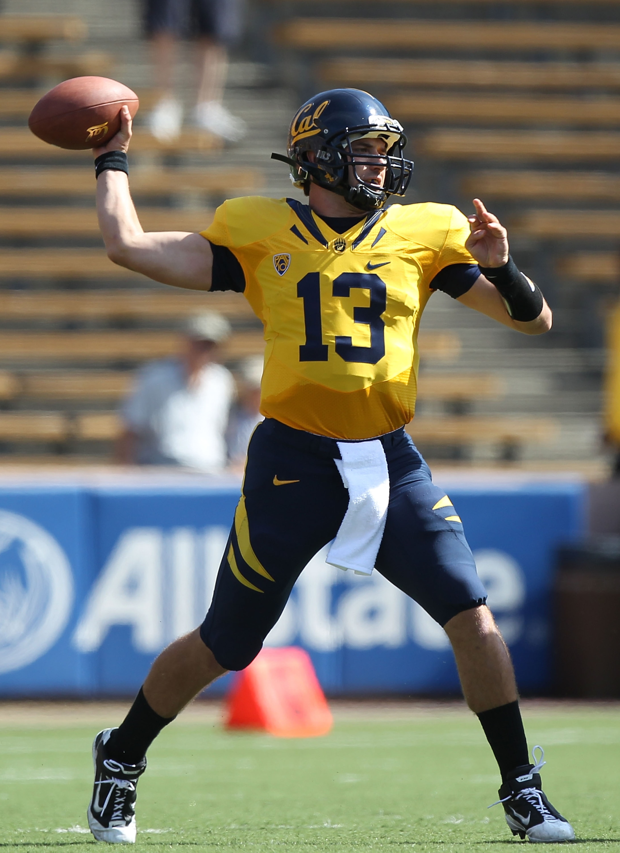 BERKELEY, CA - OCTOBER 09: Kevin Riley #13 of the California Golden Bears passes against the UCLA Bruins at California Memorial Stadium on October 9, 2010 in Berkeley, California. (Photo by Jed Jacobsohn/Getty Images) BERKELEY, CA - OCTOBER 09: Kevin Riley #13 of the California Golden Bears passes against the UCLA Bruins at California Memorial Stadium on October 9, 2010 in Berkeley, California. (Photo by Jed Jacobsohn/Getty Images)