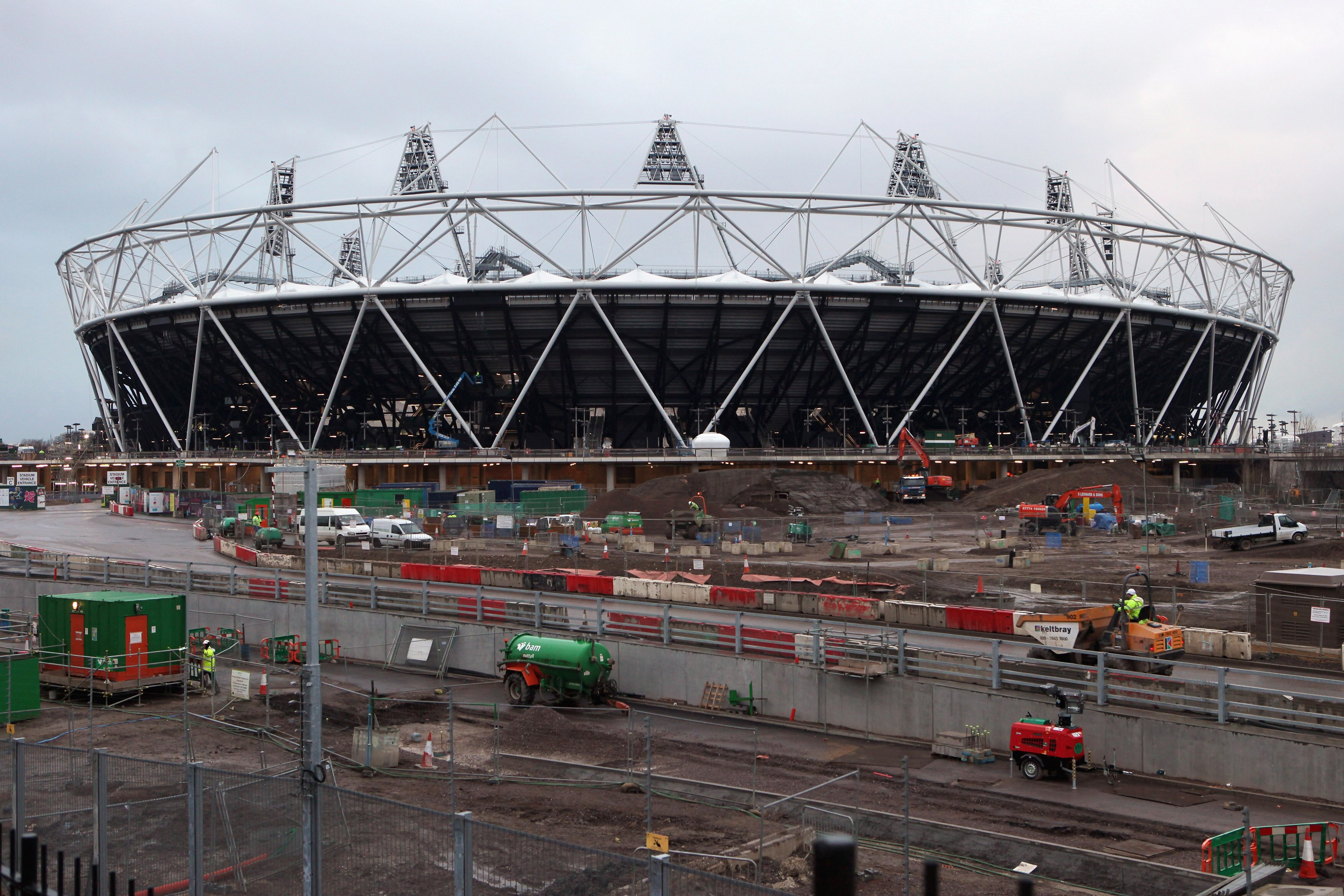 STRATFORD, ENGLAND - JANUARY 25:  The Olympic Stadium at Stratford, which was due to be the finish point of the Olympic marathon route in 2012, however the race will now be staged entirely in central London, on January 25, 2011 in London, England. The Lon