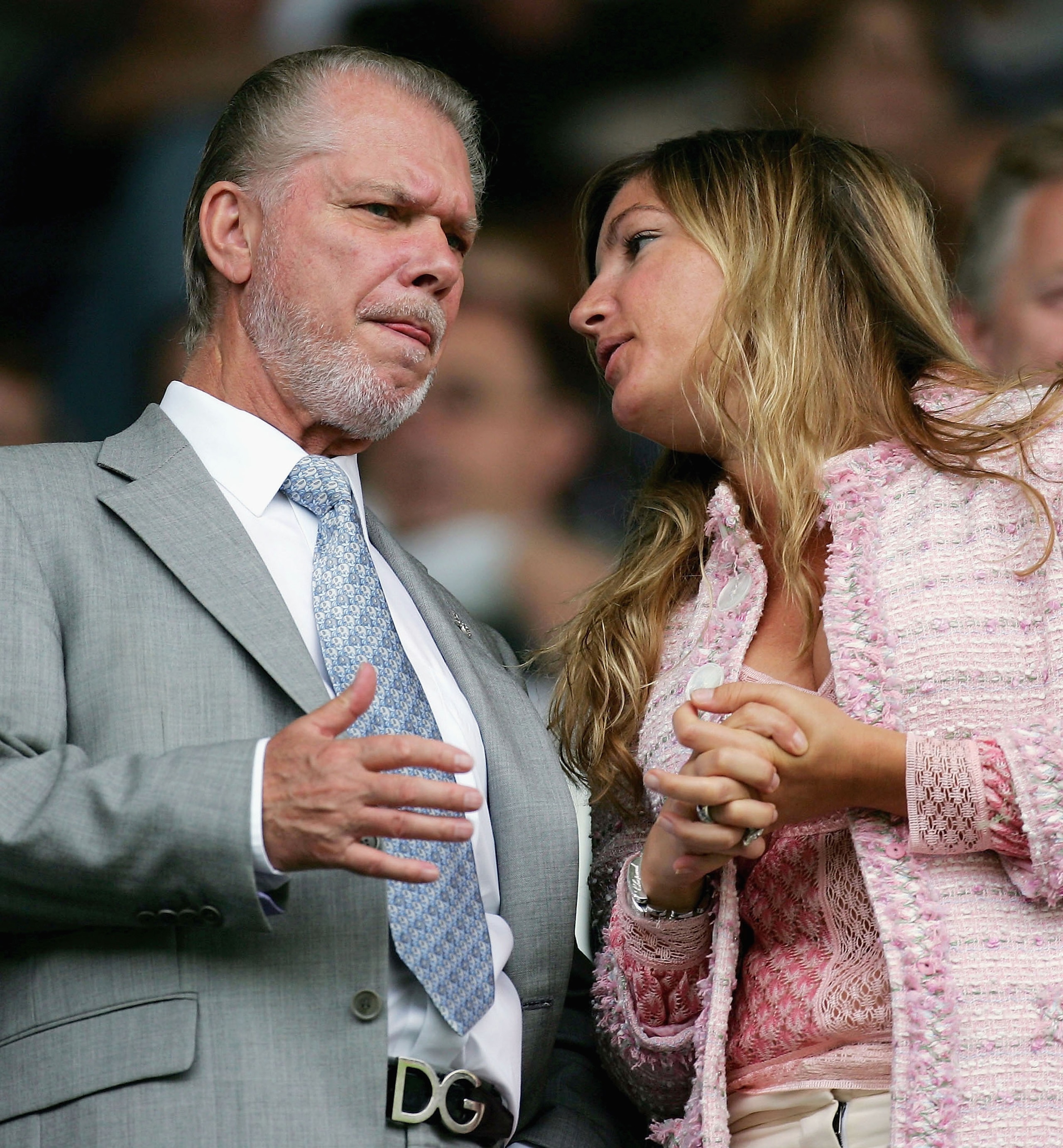 DERBY, ENGLAND - JULY 23: David Gold, Chairman of Birmingham City and Karren Brady MD of Birmingham City chat during a pre season friendly between Derby County v Birmingham City at Pride Park, on July 23, 2005 in Derby, England.  (Photo by Ross Kinnaird/G