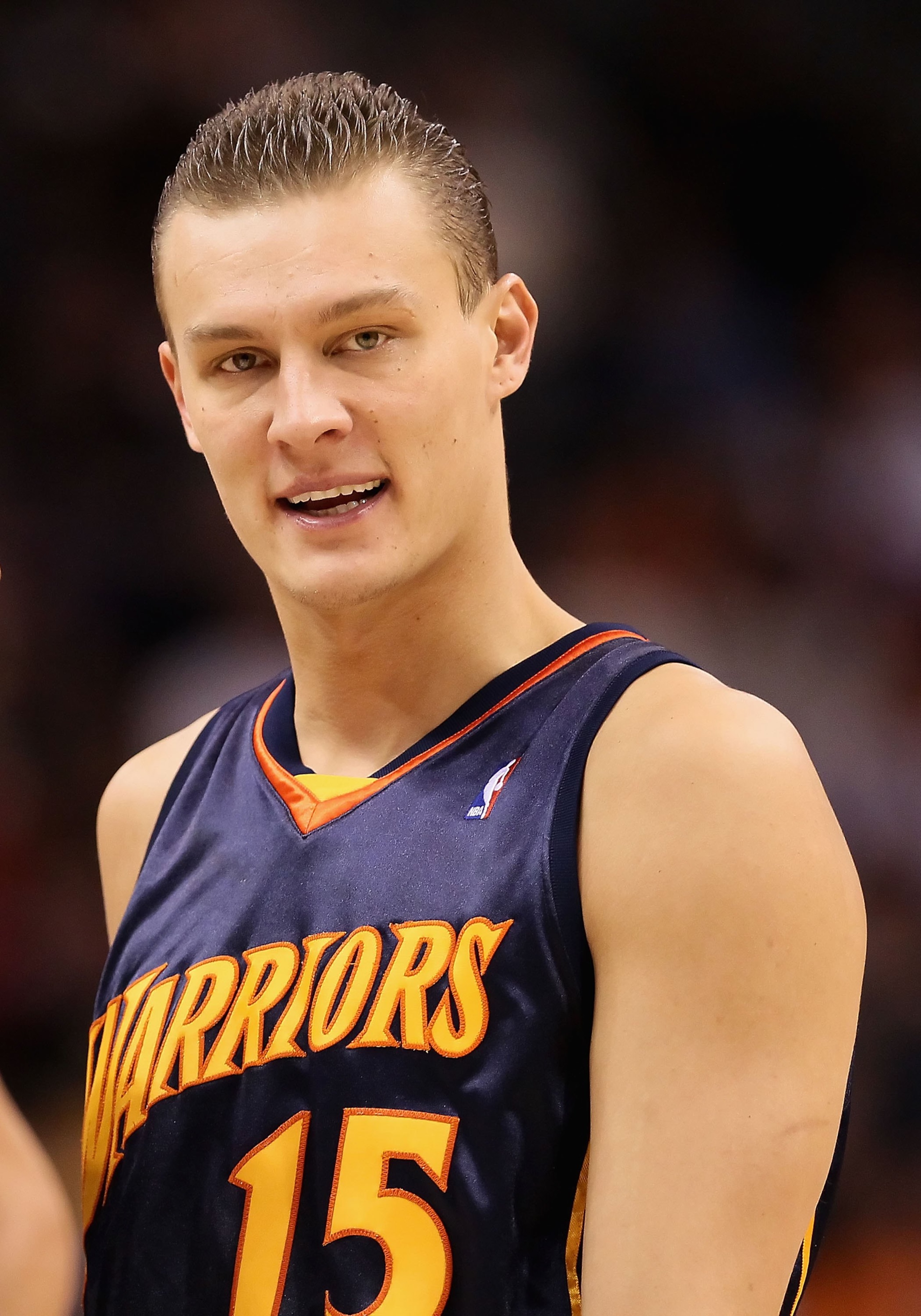 PHOENIX - JANUARY 23: Andris Biedrins #15 of the Golden State Warriors during the NBA game against the Phoenix Suns at US Airways Center on January 23, 2010 in Phoenix, Arizona. The Suns defeated the Warriors 112-103. NOTE TO USER: User expressly acknow PHOENIX - JANUARY 23: Andris Biedrins #15 of the Golden State Warriors during the NBA game against the Phoenix Suns at US Airways Center on January 23, 2010 in Phoenix, Arizona. The Suns defeated the Warriors 112-103. NOTE TO USER: User expressly acknow