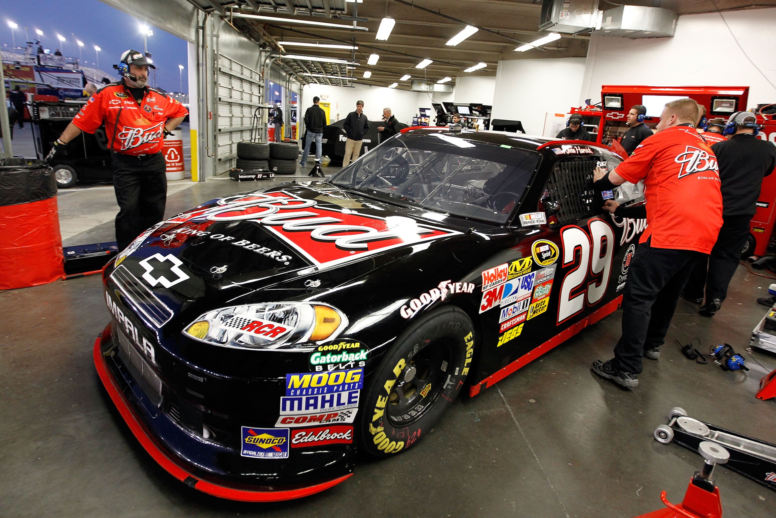 DAYTONA BEACH, FL - FEBRUARY 11:  Kevin Harvick, driver of the #29 Budweiser Chevrolet, prepares to drive during practice for the NASCAR Budweiser Shootout at Daytona International Speedway on February 11, 2011 in Daytona Beach, Florida.  (Photo by Tom Pe