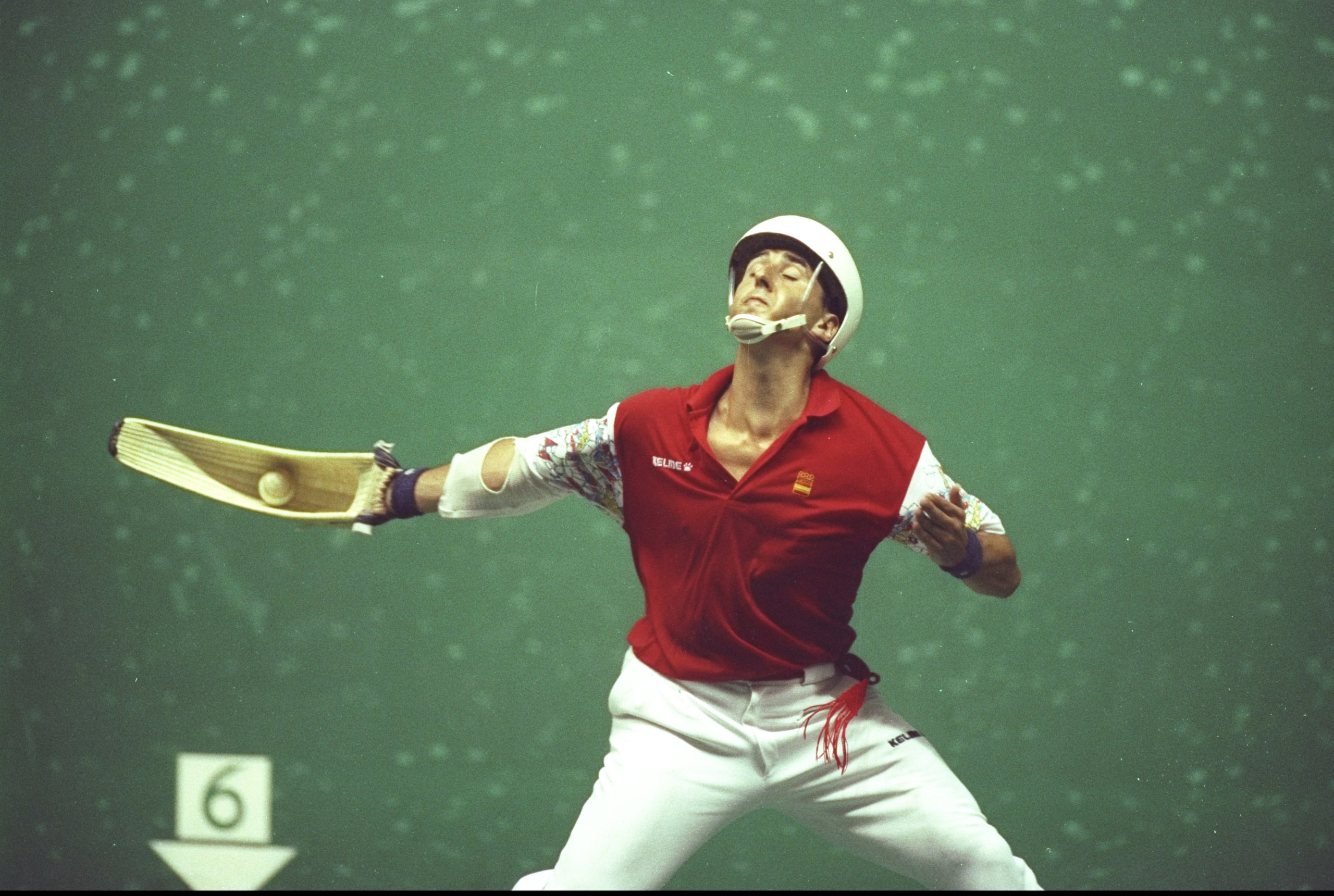 3 Aug 1992: A competitorin action during a match between Spain and Mexico demonstrating the game of Pelota at the 1992 Olympic Games in Barcelona, Spain. \ Mandatory Credit: Bob Martin/Allsport 3 Aug 1992: A competitorin action during a match between Spain and Mexico demonstrating the game of Pelota at the 1992 Olympic Games in Barcelona, Spain. \ Mandatory Credit: Bob Martin/Allsport