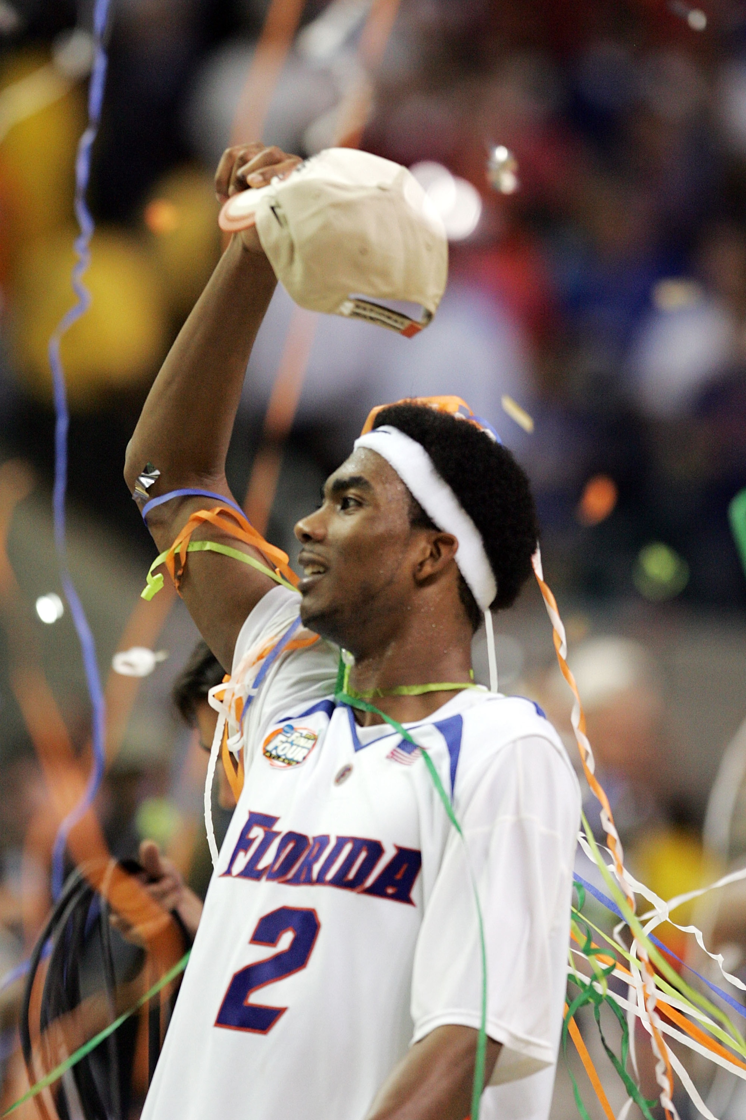 ATLANTA - APRIL 02:  Corey Brewer #2 of the Florida Gators celebrates after defeating the Ohio State Buckeyes during the NCAA Men's Basketball Championship game at the Georgia Dome on April 2, 2007 in Atlanta, Georgia.  (Photo by Andy Lyons/Getty Images)