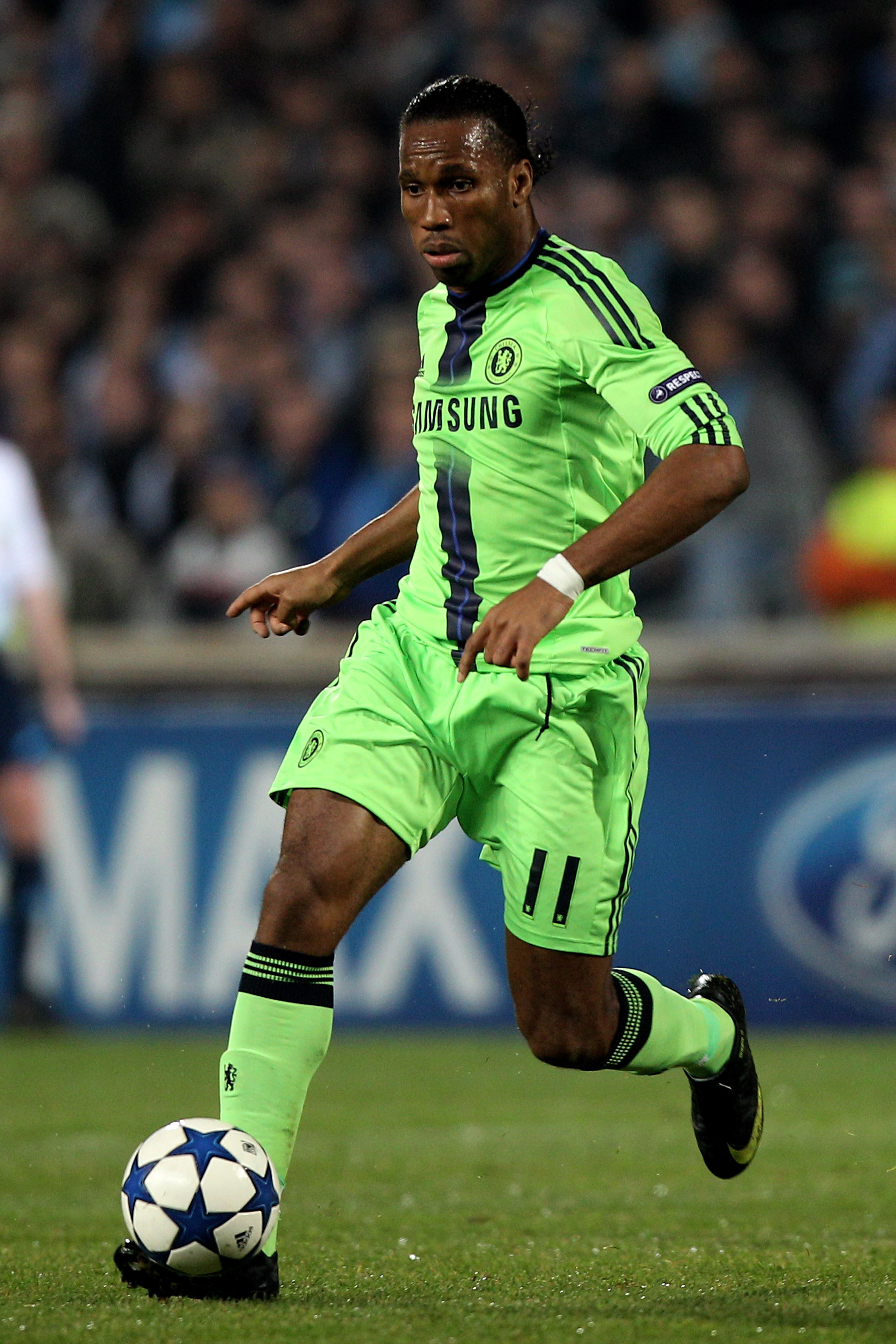 MARSEILLE, FRANCE - DECEMBER 08: Didier Drogba of Chelsea runs with the ball during the UEFA Champions League Group F match between Marseille and Chelsea at the Stade Velodrome on December 8, 2010 in Marseille, France. (Photo by Michael Steele/Getty Image