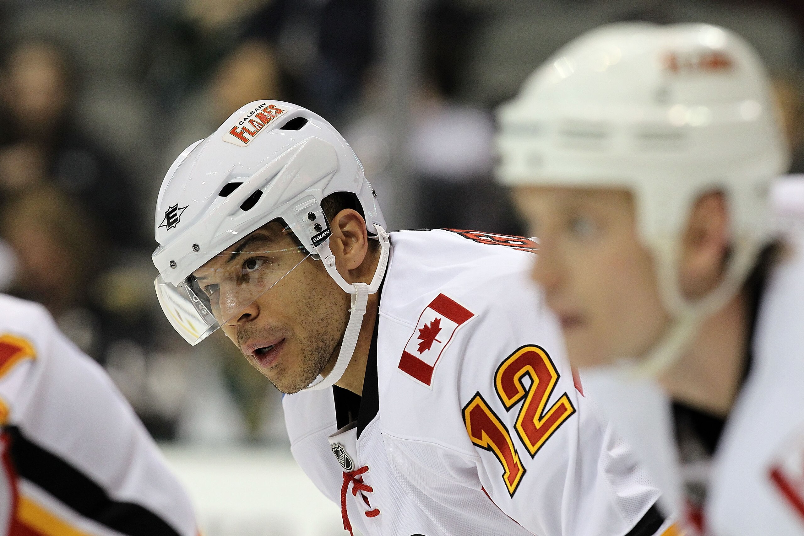 DALLAS, TX - DECEMBER 23: Right wing Jarome Iginla #12 of the Calgary Flames at American Airlines Center on December 23, 2010 in Dallas, Texas. (Photo by Ronald Martinez/Getty Images) DALLAS, TX - DECEMBER 23: Right wing Jarome Iginla #12 of the Calgary Flames at American Airlines Center on December 23, 2010 in Dallas, Texas. (Photo by Ronald Martinez/Getty Images)