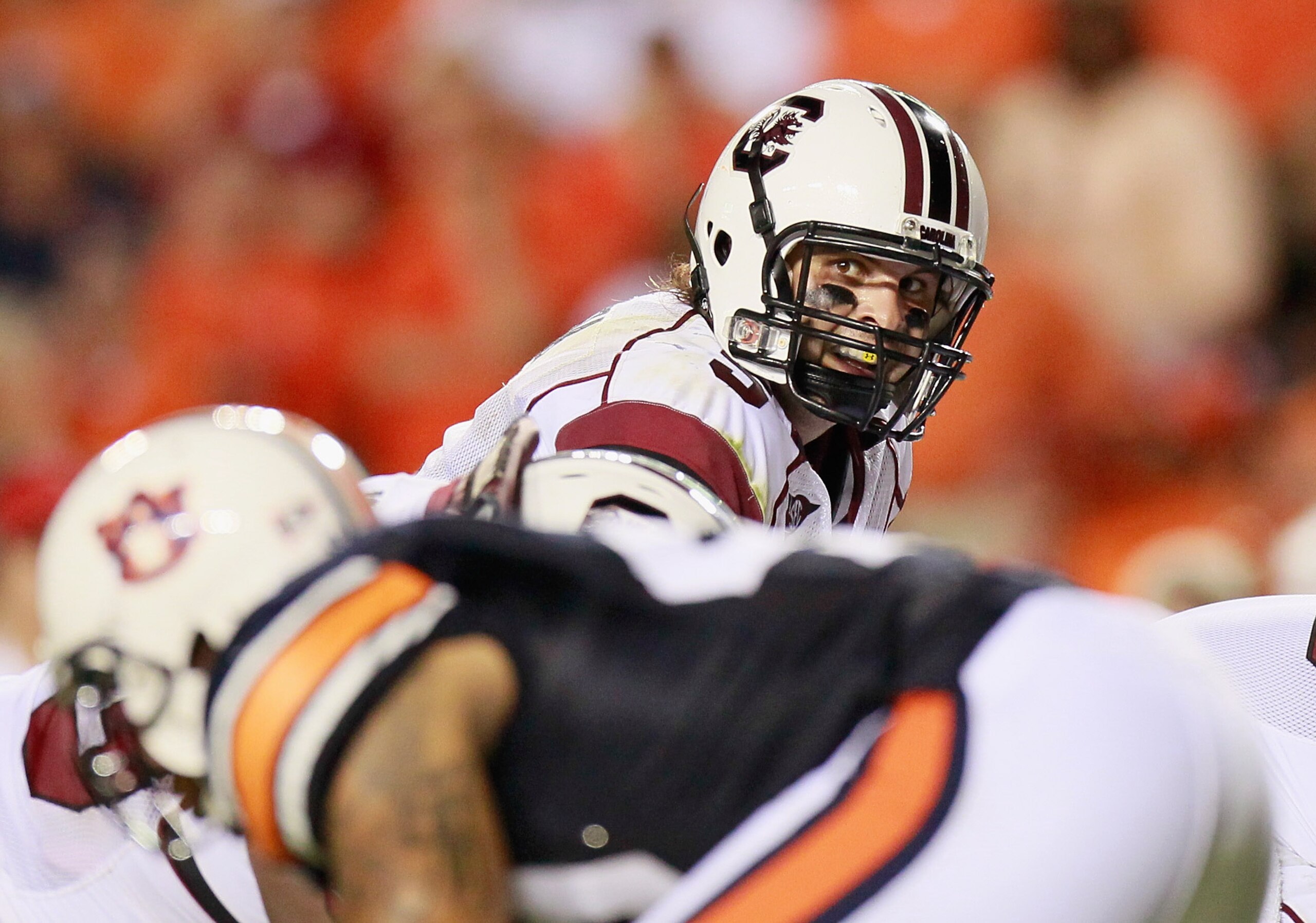 AUBURN, AL - SEPTEMBER 25: Quarterback Stephen Garcia #5 of the South Carolina Gamecocks against the Auburn Tigers at Jordan-Hare Stadium on September 25, 2010 in Auburn, Alabama. (Photo by Kevin C. Cox/Getty Images) AUBURN, AL - SEPTEMBER 25: Quarterback Stephen Garcia #5 of the South Carolina Gamecocks against the Auburn Tigers at Jordan-Hare Stadium on September 25, 2010 in Auburn, Alabama. (Photo by Kevin C. Cox/Getty Images)