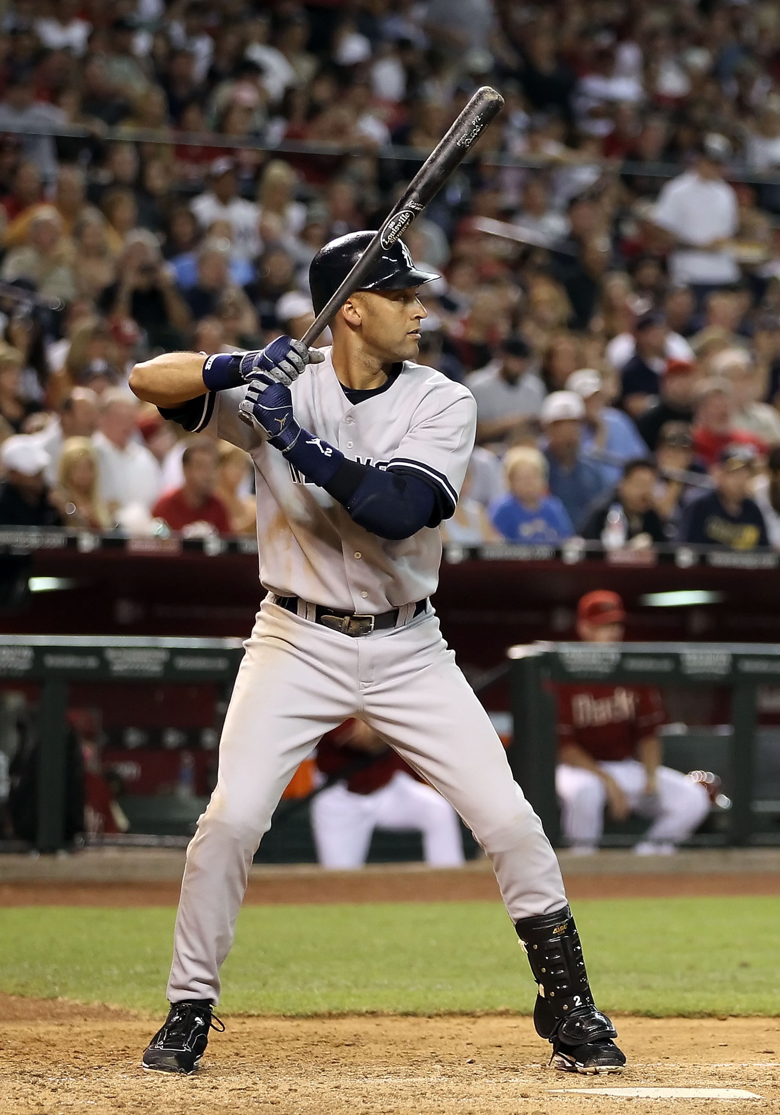 PHOENIX - JUNE 23:  Derek Jeter #2 of the New York Yankees bats against the Arizona Diamondbacks during the Major League Baseball game at Chase Field on June 23, 2010 in Phoenix, Arizona.  (Photo by Christian Petersen/Getty Images)