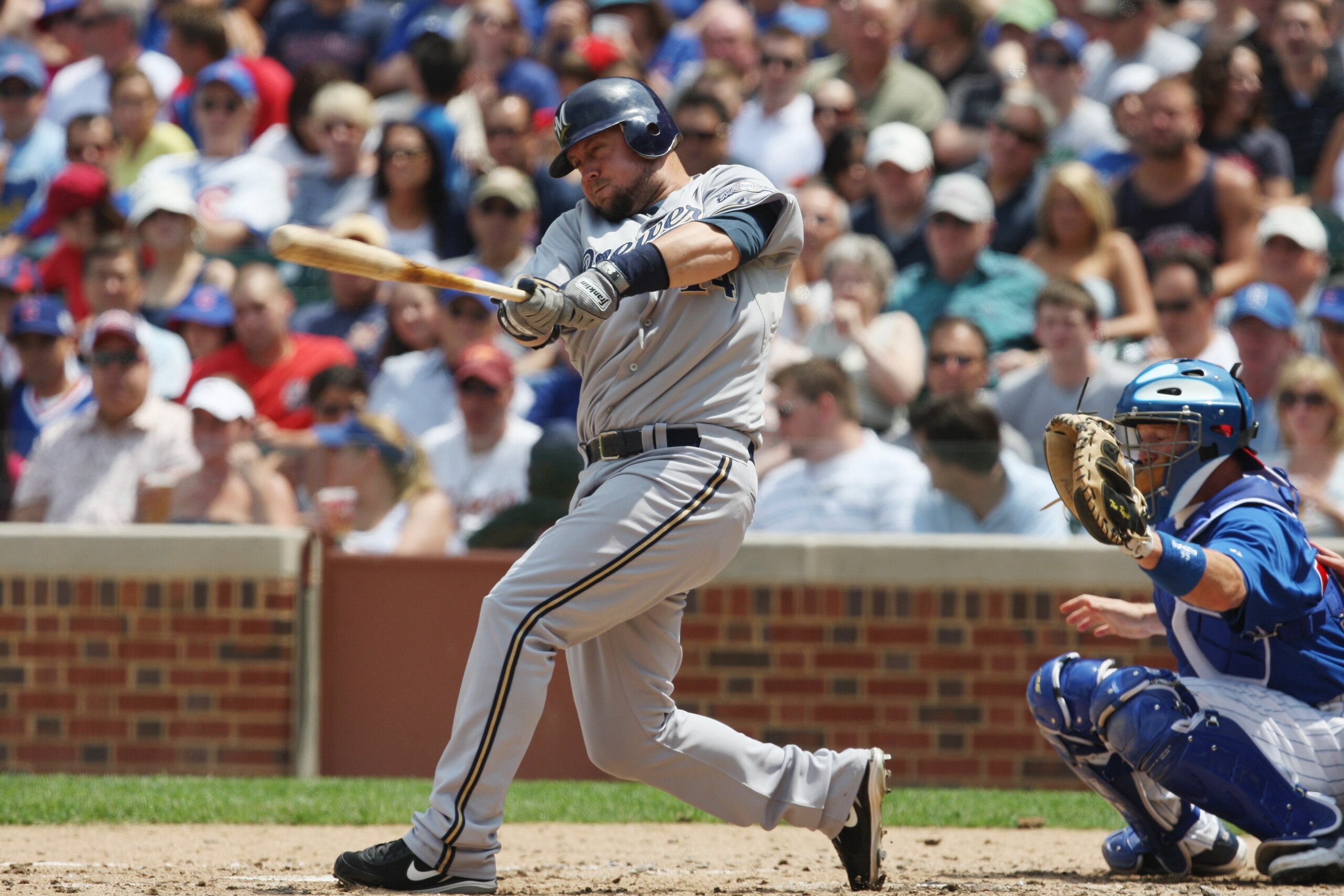 CHICAGO - JULY 03:  Casey McGehee  #14 of the Milwaukee Brewers at bat against the Chicago Cubs during their MLB game on July 3, 2009 at Wrigley Field in Chicago, Illinois. (Photo by Jonathan Daniel/Getty Images)
