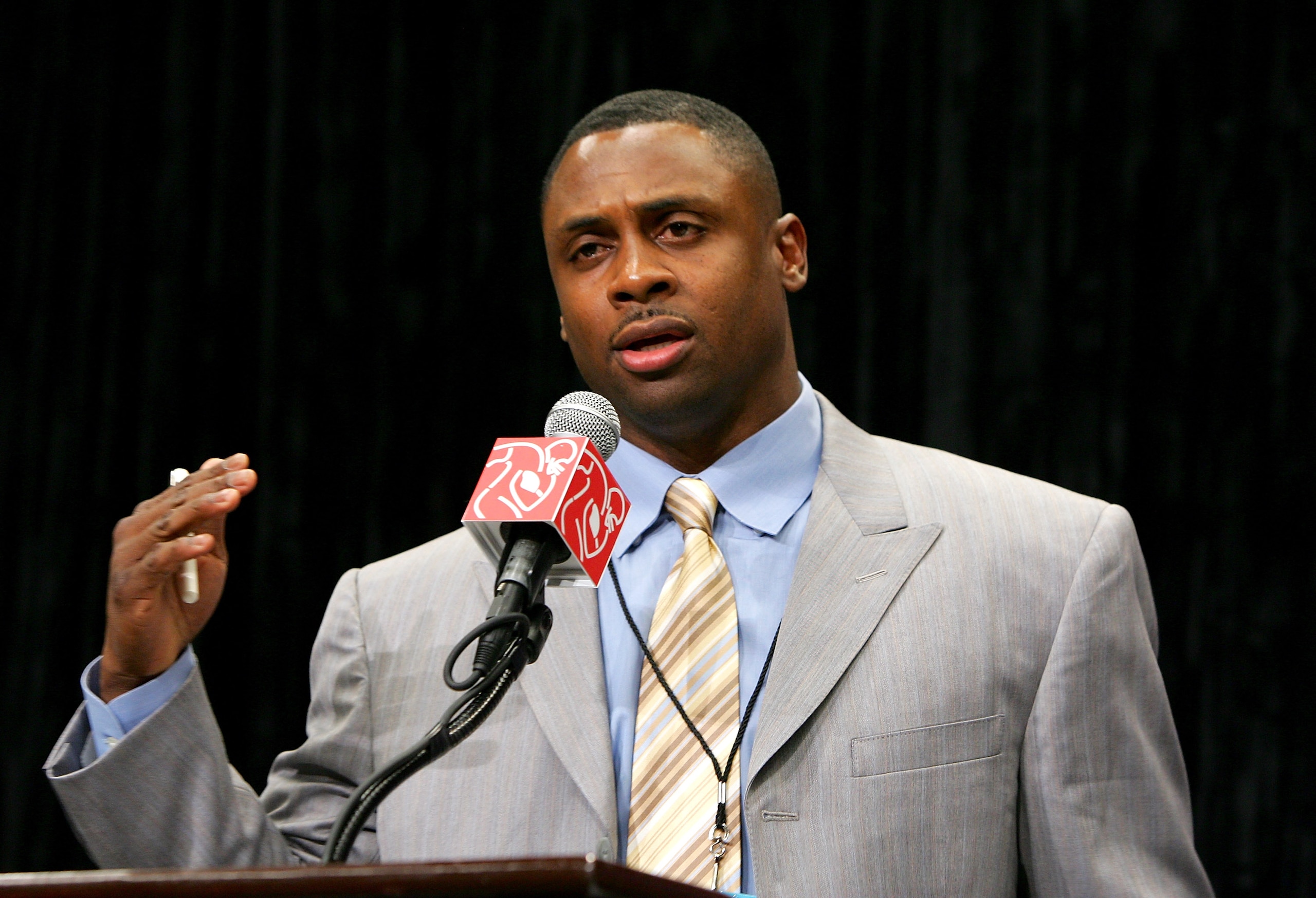 PHOENIX - JANUARY 31:  Former NFL player and President of the National Football League Players Association Troy Vincent speaks to the media during a news conference prior to Super Bowl XLII at the Phoenix Convention Center on January 31, 2008 in Phoenix,