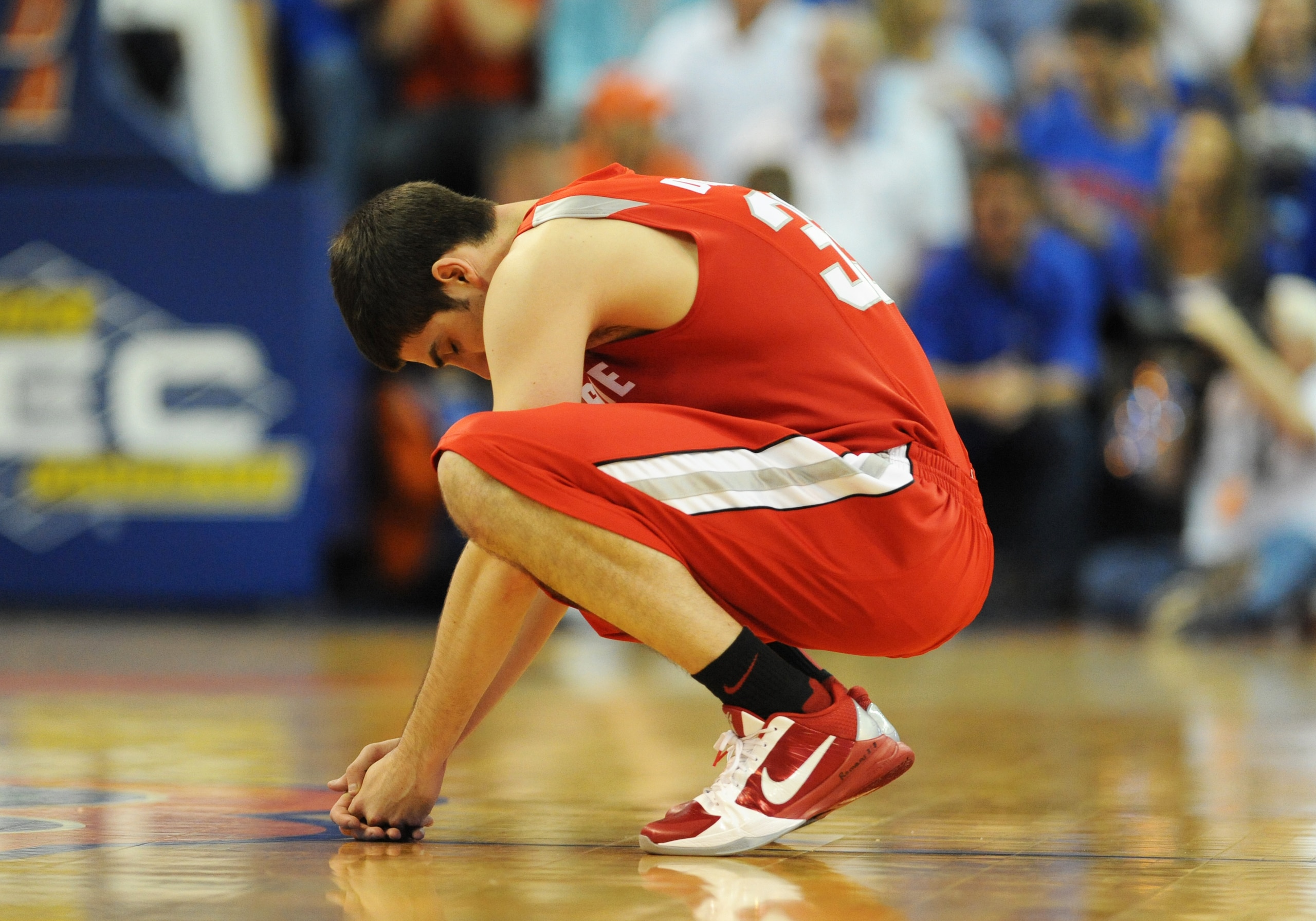 GAINESVILLE, FL - NOVEMBER 16: Guard Jon Diebler #33 of the Ohio State Buckeyes pauses before play against the Florida Gators November 16, 2010 at the Stephen C. O'Connell Center in Gainesville, Florida.  (Photo by Al Messerschmidt/Getty Images)
