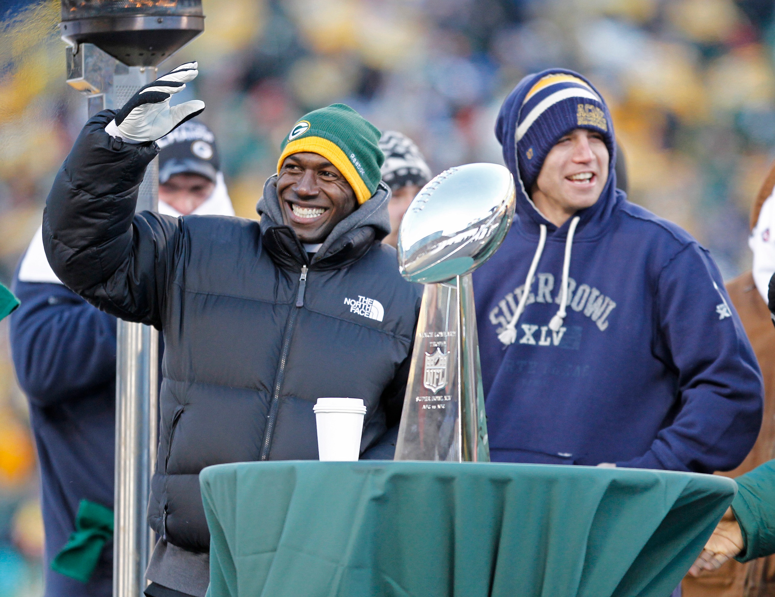 GREEN BAY, WI - FEBRUARY 08: Green Bay Packers wide receivers Donald Driver and Jordy Nelson address the fans during the Packers victory ceremony at Lambeau Field on February 8, 2011 in Green Bay, Wisconsin.  (Photo by Matt Ludtke/Getty Images)