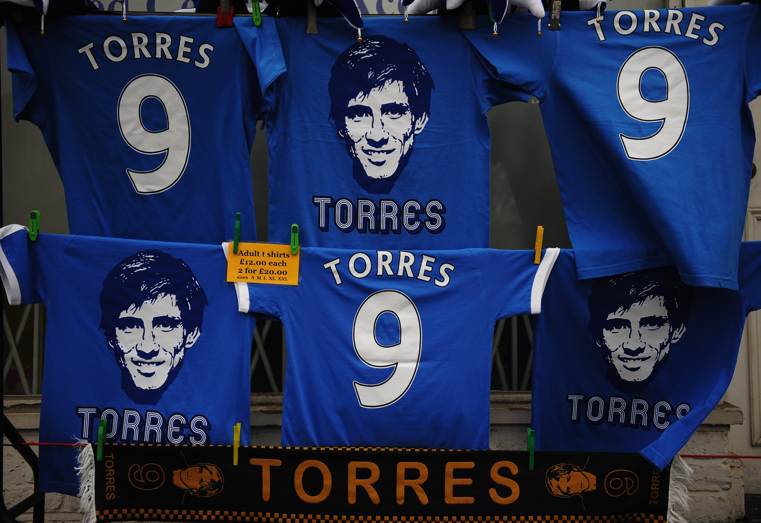LONDON, ENGLAND - FEBRUARY 06:  Fernando Torres merchandise on sale prior to the Barclays Premier League match between Chelsea and Liverpool at Stamford Bridge on February 6, 2011 in London, England. Fernando Torres is Chelsea's new £50 million pound sign