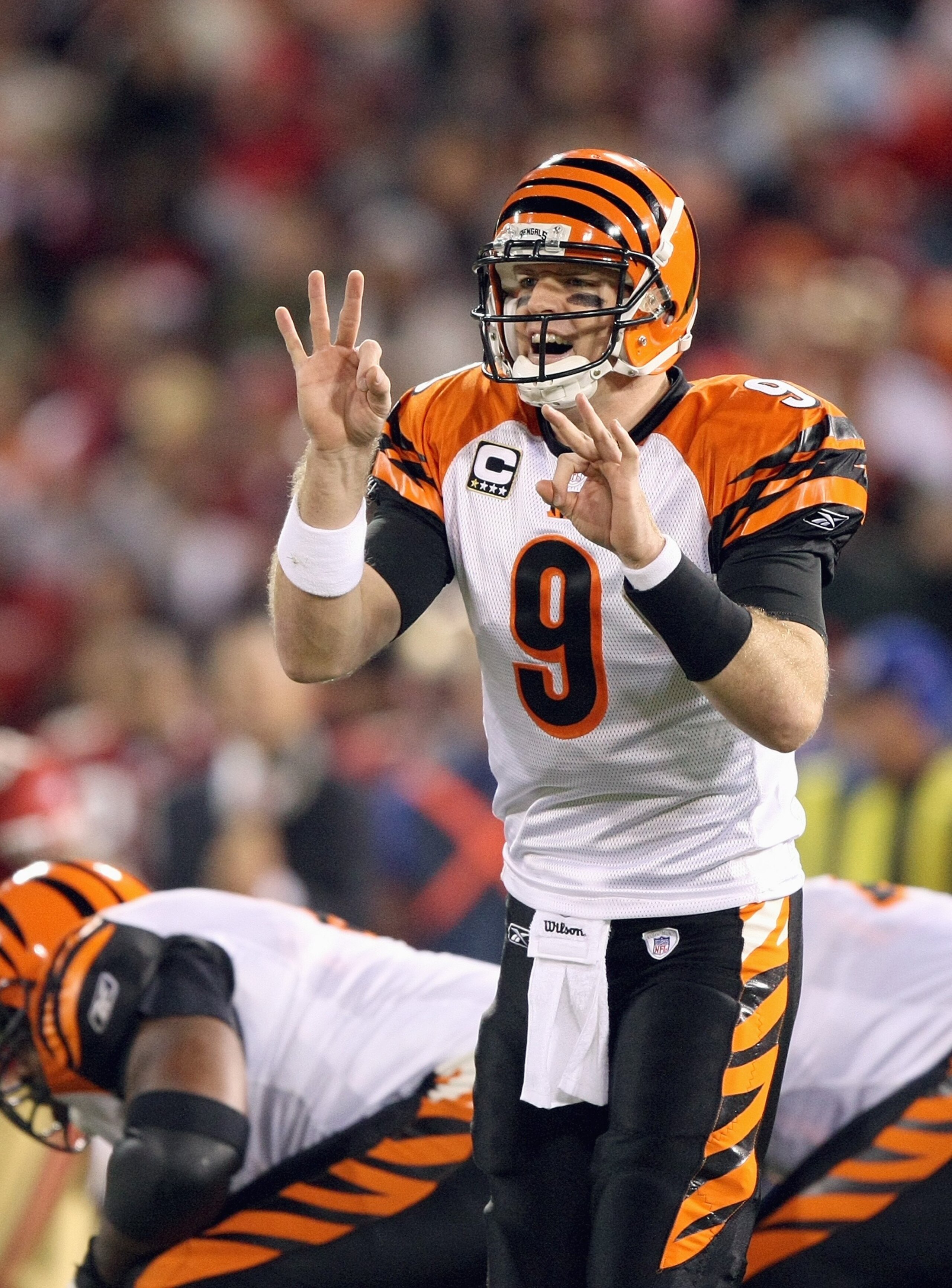 SAN FRANCISCO - DECEMBER 15: Carson Palmer #9 of the Cincinnati Bengals calls the play against the San Francisco 49ers on December 15, 2007 at Monster Park in San Francisco, California. (Photo by Jed Jacobsohn/Getty Images) SAN FRANCISCO - DECEMBER 15: Carson Palmer #9 of the Cincinnati Bengals calls the play against the San Francisco 49ers on December 15, 2007 at Monster Park in San Francisco, California. (Photo by Jed Jacobsohn/Getty Images)