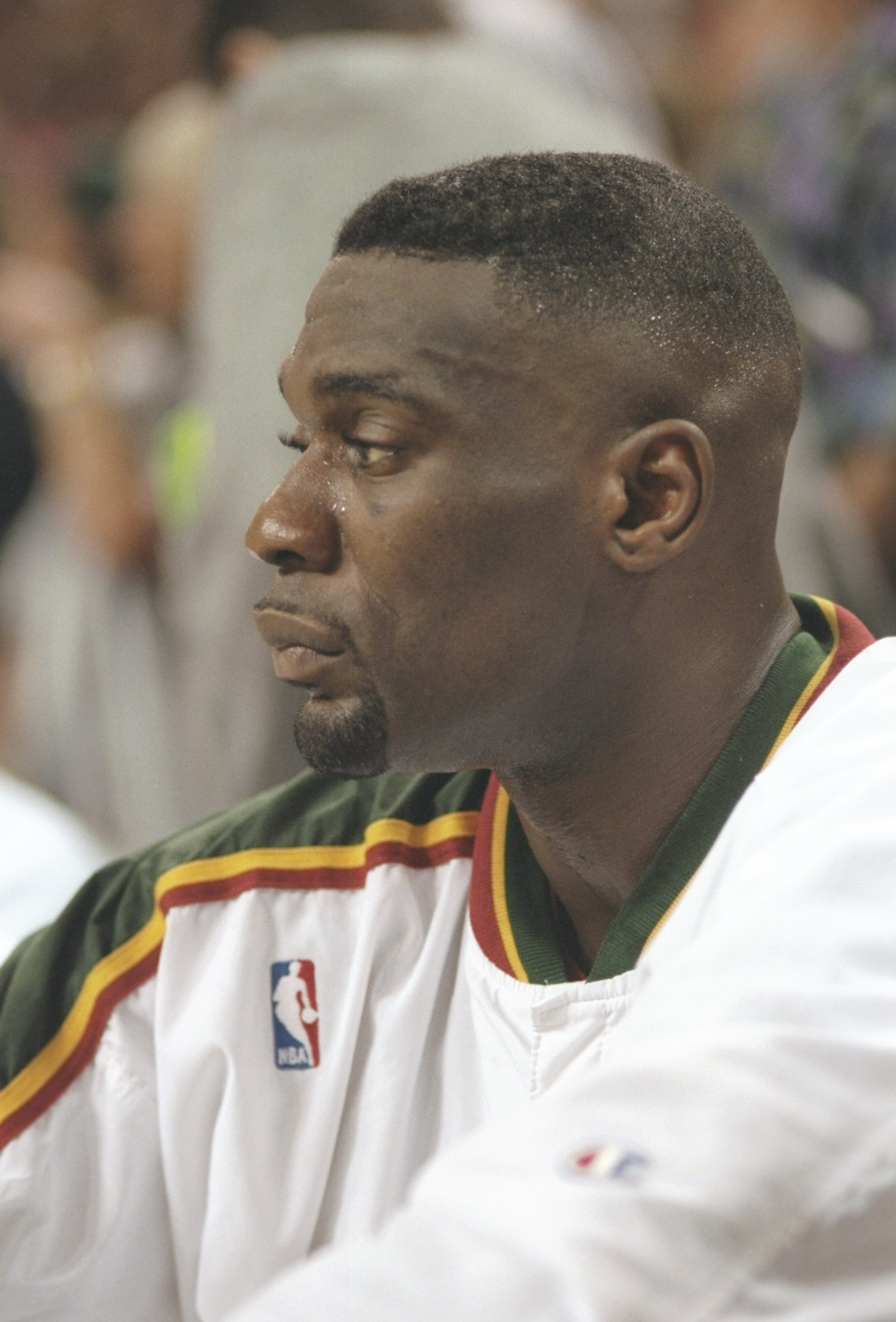 2 Jun 1996: Seattle Supersonics forward Shawn Kemp sits on the bench during playoff game against the Utah Jazz at Key Arena in Seattle, Washington. The Supersonics won the game 90-86. Mandatory Credit: Stephen Dunn /Allsport 2 Jun 1996: Seattle Supersonics forward Shawn Kemp sits on the bench during playoff game against the Utah Jazz at Key Arena in Seattle, Washington. The Supersonics won the game 90-86. Mandatory Credit: Stephen Dunn /Allsport