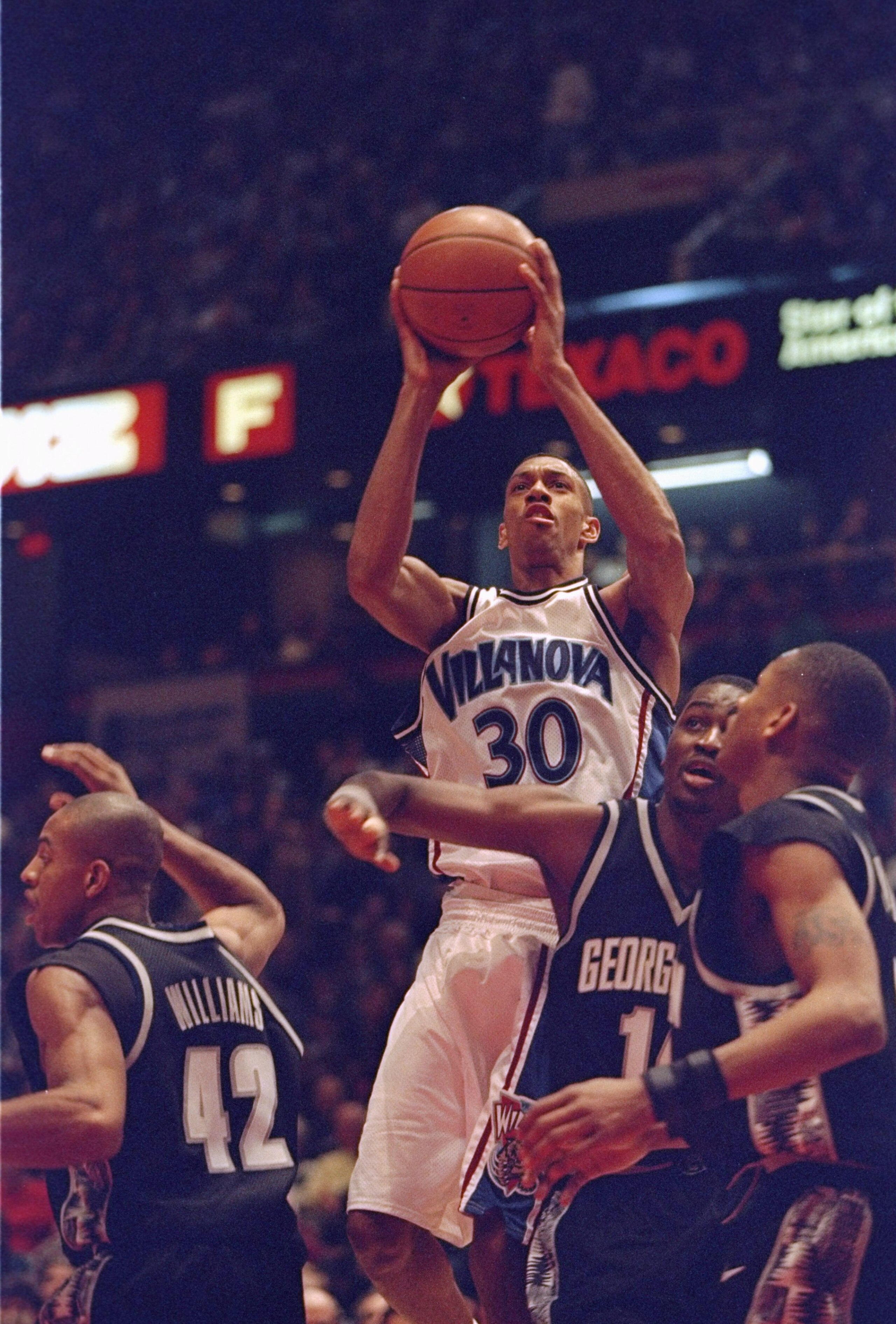 5 Mar 1996:  Guard Kerry Kittles of the Villanova Wildcats moves the ball during a game against the Georgetown Hoyas at the Spectrum in Philadelphia, Pennsylvania.  Villanova won the game, 79-66. Mandatory Credit: Doug Pensinger  /Allsport