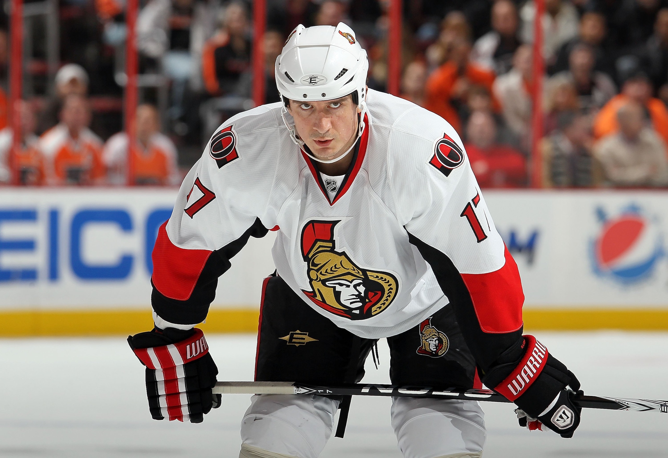 PHILADELPHIA, PA - JANUARY 20:  Filip Kuba #17 of the Ottawa Senators skates against the Philadelphia Flyers on January 20, 2011 at Wells Fargo Center in Philadelphia, Pennsylvania.  (Photo by Jim McIsaac/Getty Images)