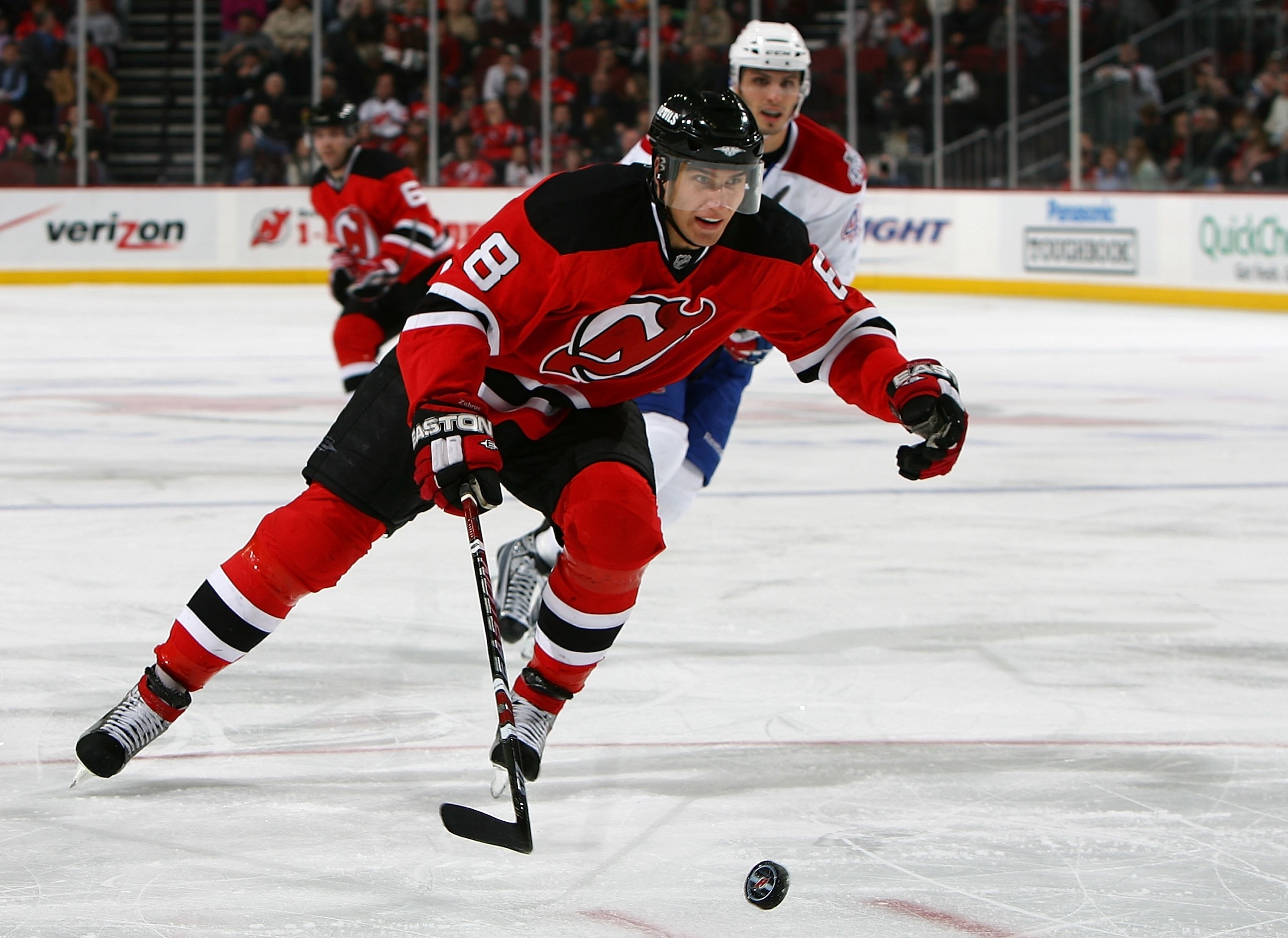 NEWARK, NJ - JANUARY 21:  Danius Zubrus #8 in action against the Montreal Canadiens during their game on January 21, 2009 at The Prudential Center in Newark, New Jersey  (Photo by Al Bello/Getty Images)