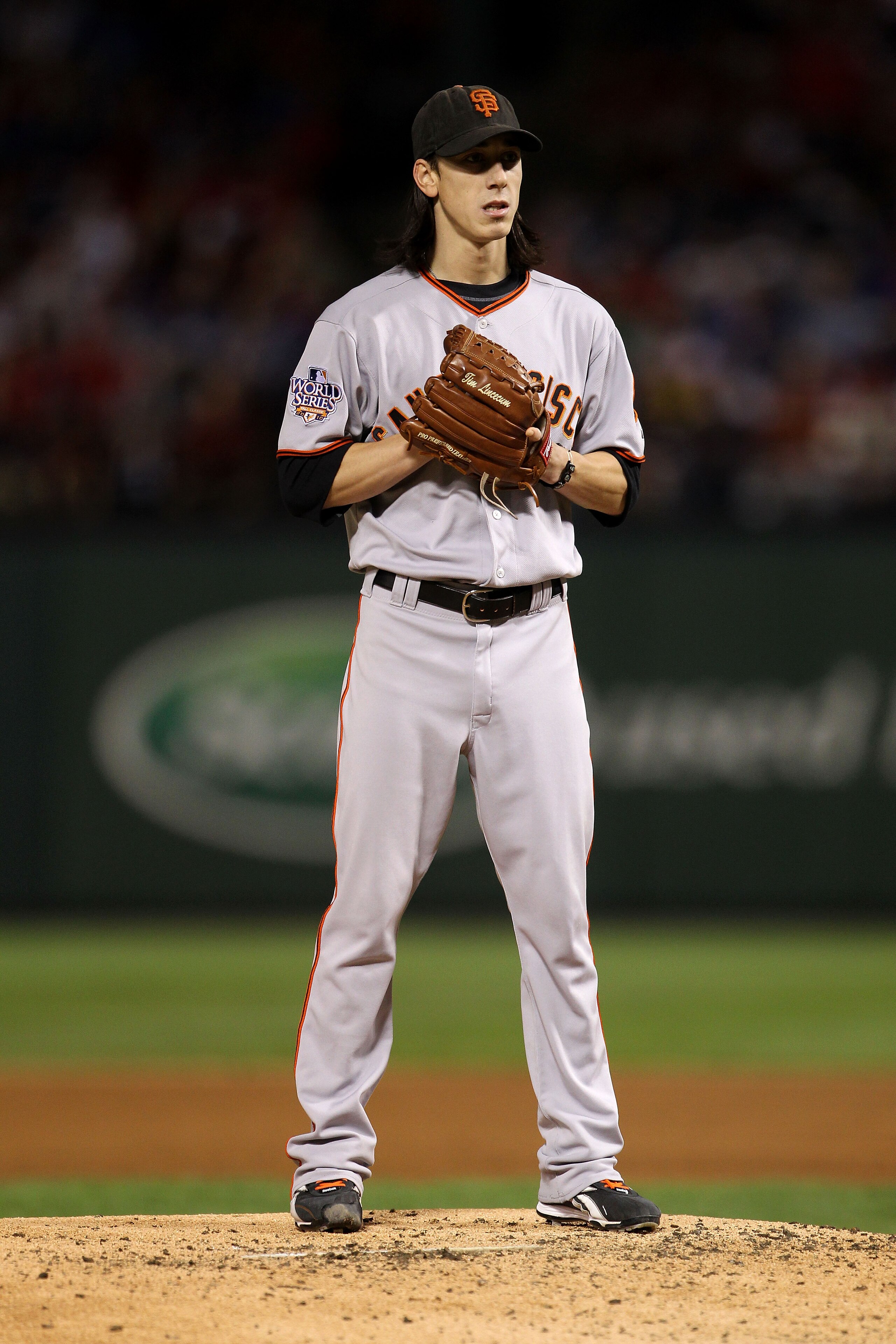ARLINGTON, TX - NOVEMBER 01:  Starting pitcher Tim Lincecum #55 of the San Francisco Giants pitches against the Texas Rangers in Game Five of the 2010 MLB World Series at Rangers Ballpark in Arlington on November 1, 2010 in Arlington, Texas.  (Photo by Do