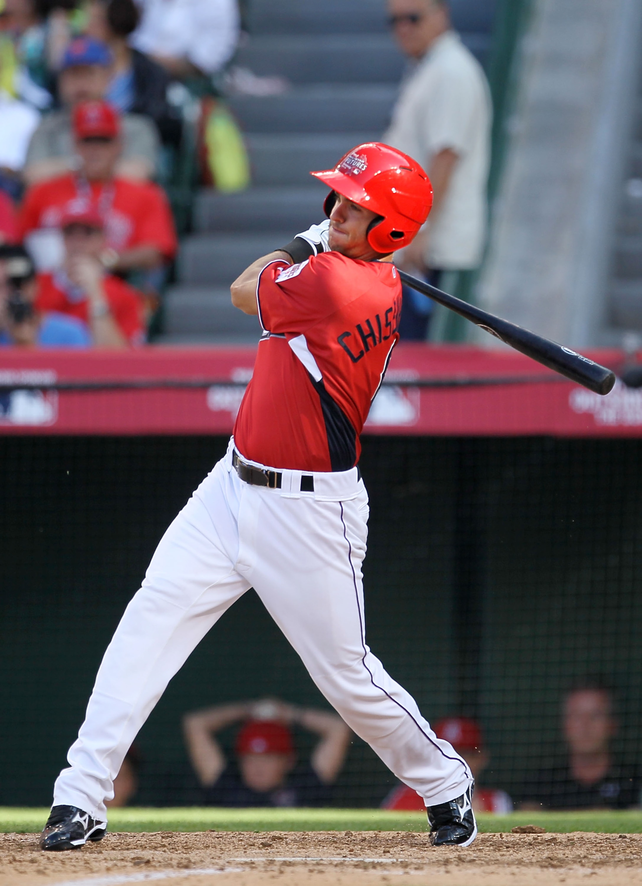 ANAHEIM, CA - JULY 11:  U.S. Futures All-Star Lonnie Chisenhall #8 of the Cleveland Indians at bat during the 2010 XM All-Star Futures Game at Angel Stadium of Anaheim on July 11, 2010 in Anaheim, California.  (Photo by Stephen Dunn/Getty Images)