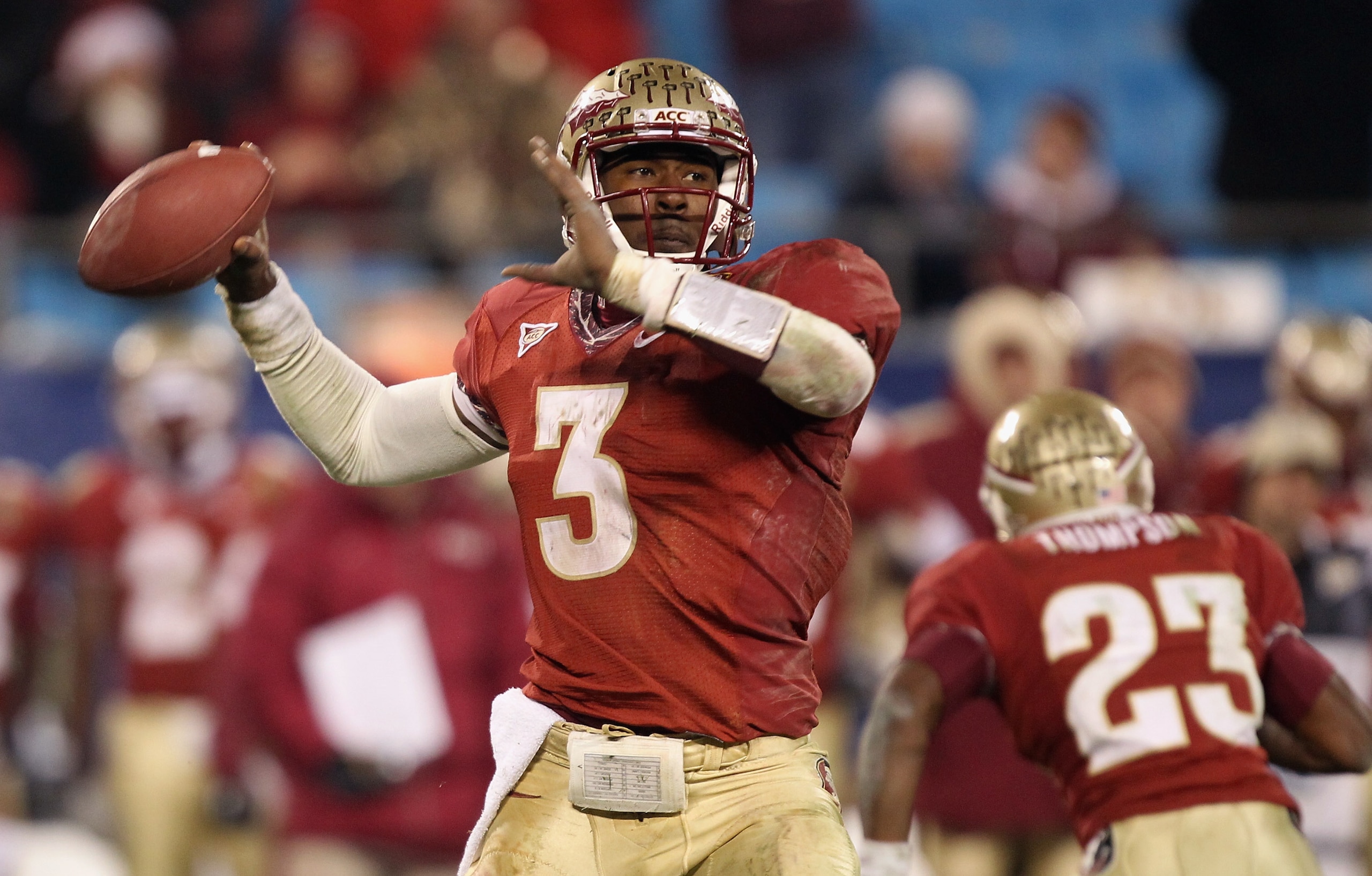 CHARLOTTE, NC - DECEMBER 04:  EJ Manuel #3 of the Florida State Seminoles against the Virginia Tech Hokies during their game at Bank of America Stadium on December 4, 2010 in Charlotte, North Carolina.  (Photo by Streeter Lecka/Getty Images)