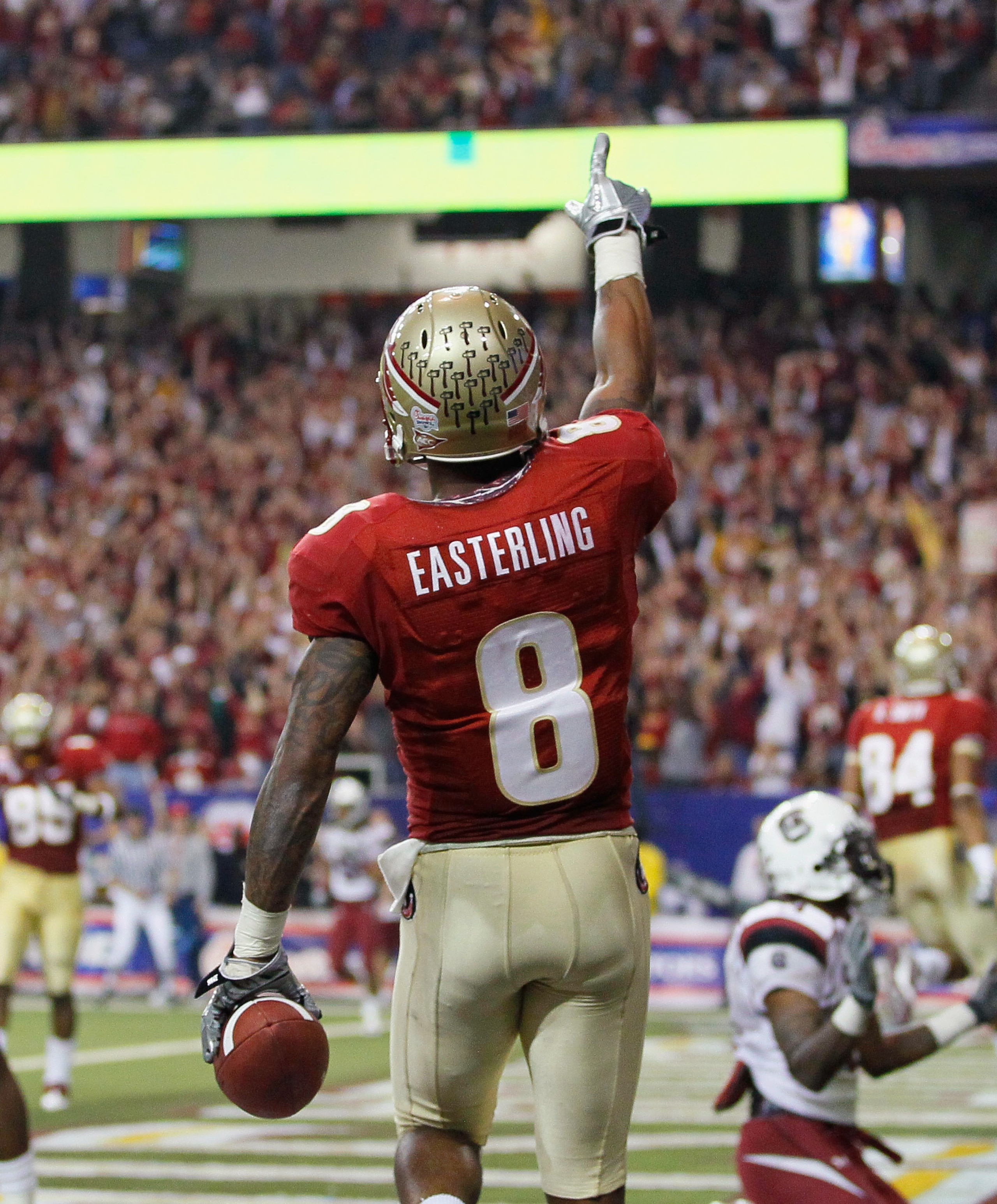 ATLANTA, GA - DECEMBER 31:  Taiwan Easterling #8 of the Florida State Seminoles against the South Carolina Gamecocks during the 2010 Chick-fil-A Bowl at Georgia Dome on December 31, 2010 in Atlanta, Georgia.  (Photo by Kevin C. Cox/Getty Images)