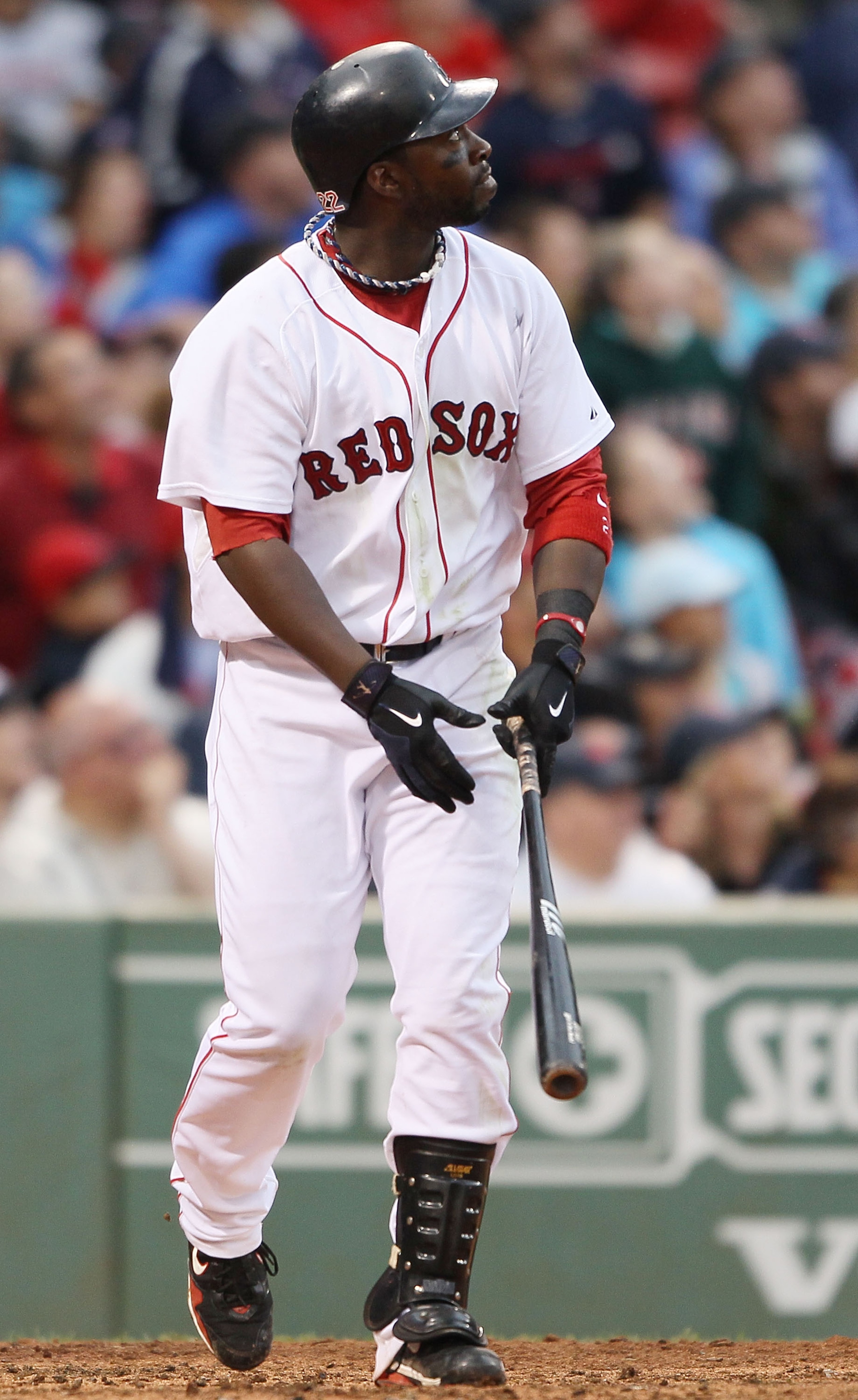 BOSTON - AUGUST 22:  Bill Hall #22 of the Boston Red Sox hits a two run homer in the fifth inning against the Toronto Blue Jays on August 22, 2010 at Fenway Park in Boston, Massachusetts.  (Photo by Elsa/Getty Images)