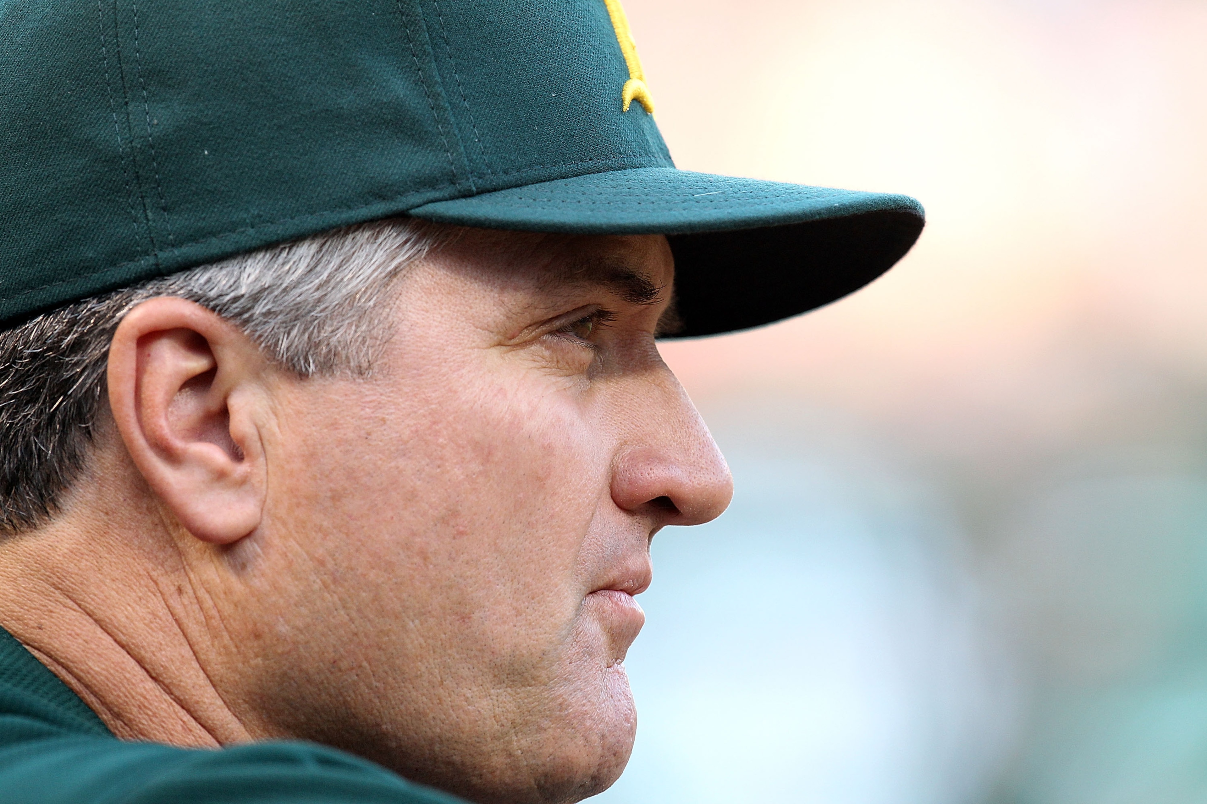 ARLINGTON, TX - JULY 29:  Manager Bob Geren #17 of the Oakland Athletics on July 29, 2010 at Rangers Ballpark in Arlington, Texas.  (Photo by Ronald Martinez/Getty Images)