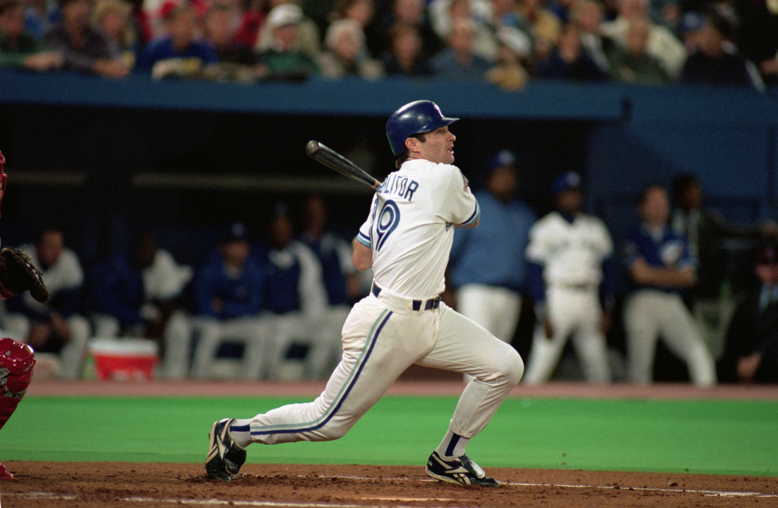 TORONTO - OCTOBER 23: Paul Molitor #19 of the Toronto Blue Jays swings at a Philadelpia Philles pitch during game 6 of the World Series at the SkyDome in Toronto, Ontario, Canada, on October 23, 1993. The Blue Jays won 8-6. Molitor was named the MVP of TORONTO - OCTOBER 23: Paul Molitor #19 of the Toronto Blue Jays swings at a Philadelpia Philles pitch during game 6 of the World Series at the SkyDome in Toronto, Ontario, Canada, on October 23, 1993. The Blue Jays won 8-6. Molitor was named the MVP of