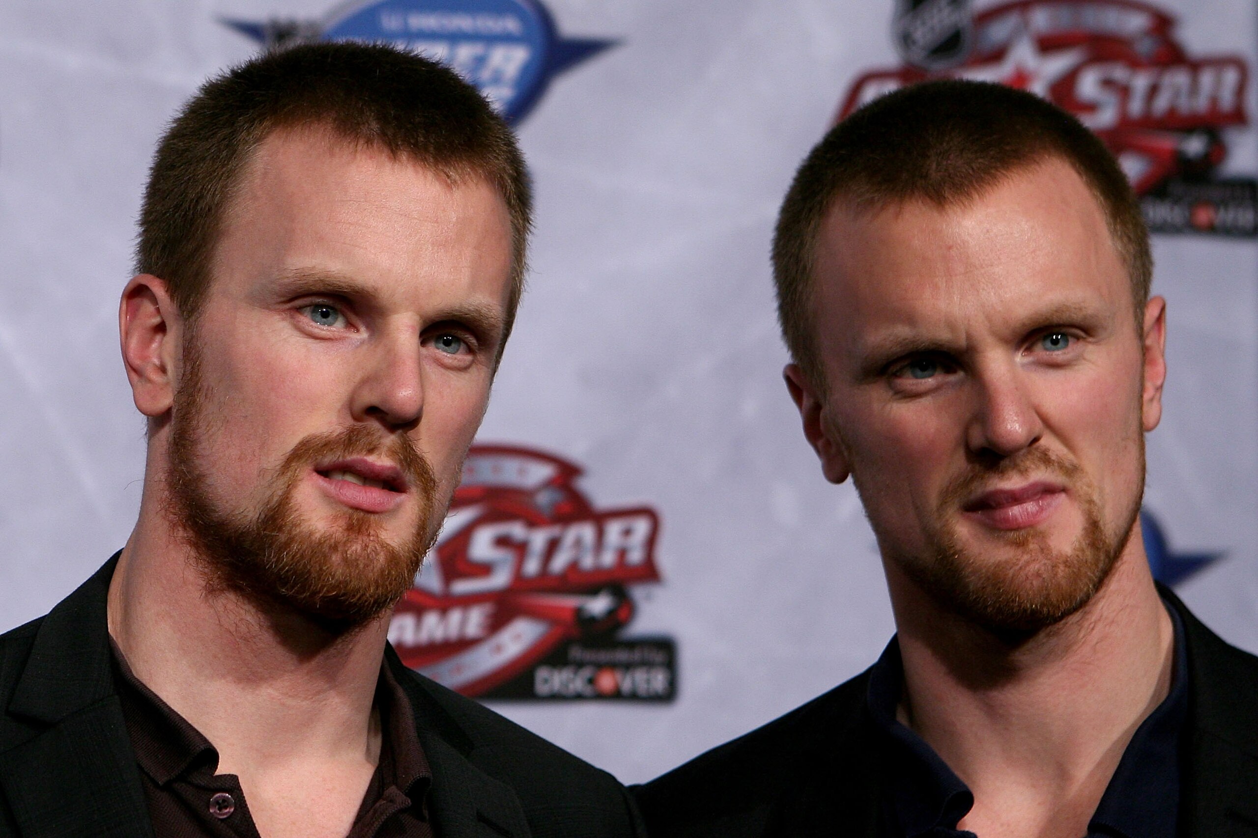 RALEIGH, NC - JANUARY 28:  (L-R) Daniel Sedin and Henrik Sedin of the Vancouver Canucks answer questions during NHL All Star Player Media Availability apart of the 2011 NHL All-Star Weekend at the Raleigh Convention Center on January 28, 2011 in Raleigh,