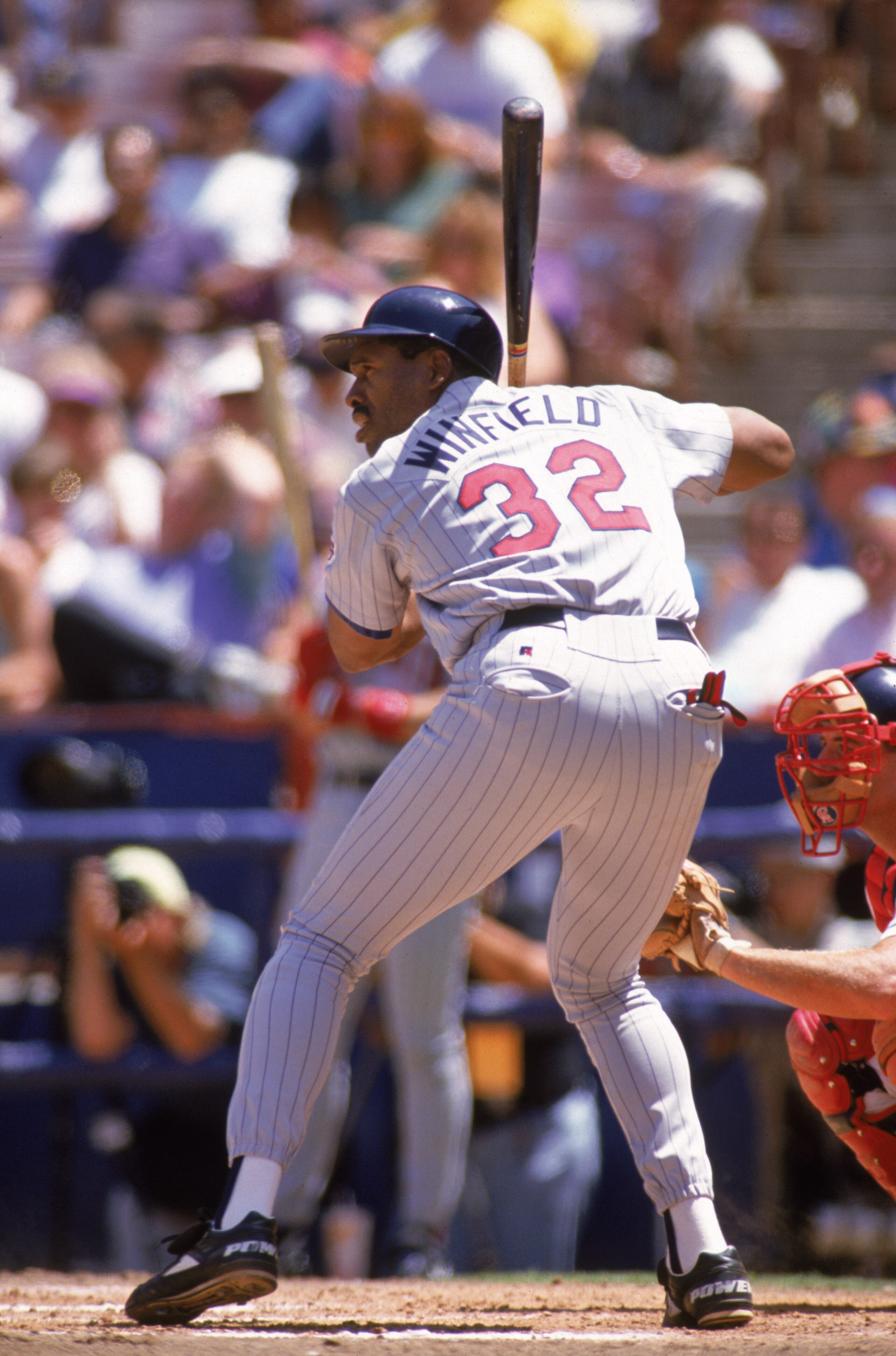 ANAHEIM, CA - MAY 12: Dave Winfield #32 of the Minnesota Twins bats against the California Angels during a game at Anaheim Stadium on May 12, 1993 in Anaheim, California. (Photo by Stephen Dunn/Getty Images) ANAHEIM, CA - MAY 12: Dave Winfield #32 of the Minnesota Twins bats against the California Angels during a game at Anaheim Stadium on May 12, 1993 in Anaheim, California. (Photo by Stephen Dunn/Getty Images)